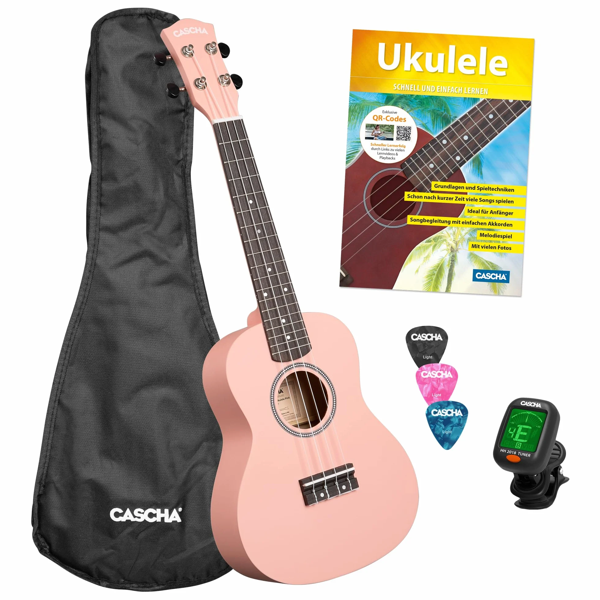 Concert Ukulele Linden Pink Set z torbą, książką i tunerem