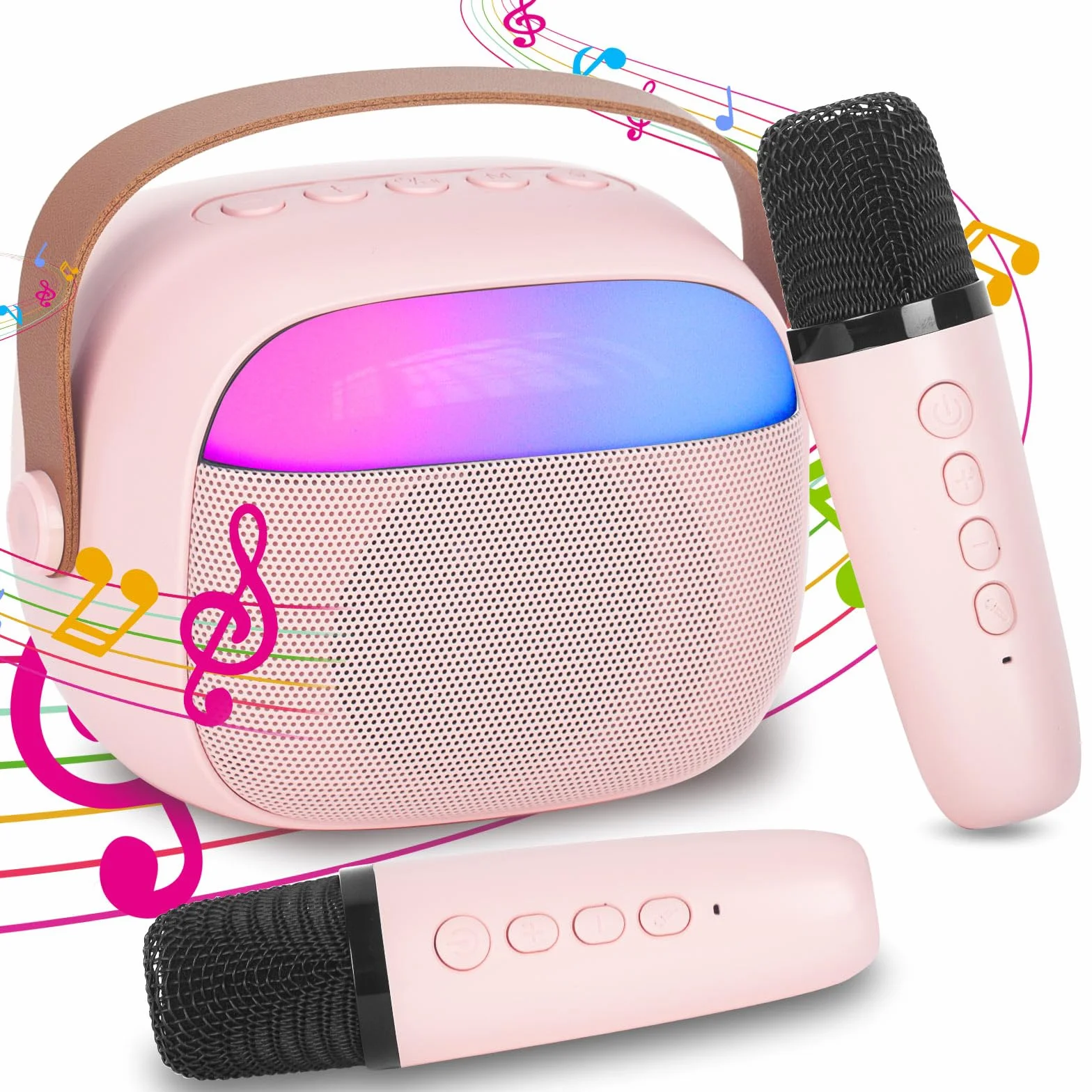 Karaoke dla dzieci i dorosłych z 2 mikrofonami bezprzewodowymi Bluetooth, przenośna maszyna do karaoke ze światłem LED i efektami zmiany głosu, prezenty dla dzieci w wieku od 3 do 18 lat, chłopców i