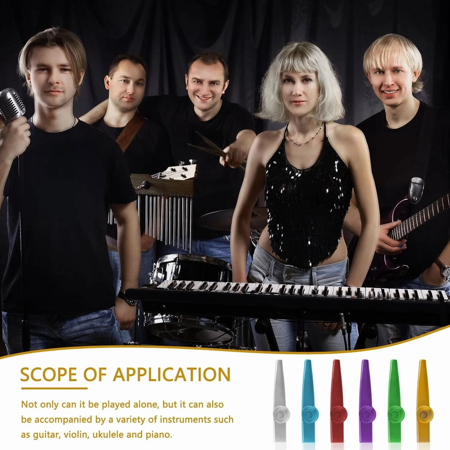 Kazoo Kazoo zestaw instrumentów muzycznych Kazoo z metalu, 14 instrumentów muzycznych Kasu ze stopu aluminium, metal Kazoo, w 7 kolorach, na prezent na imprezę, flet do nosa dla dzieci, miłośników