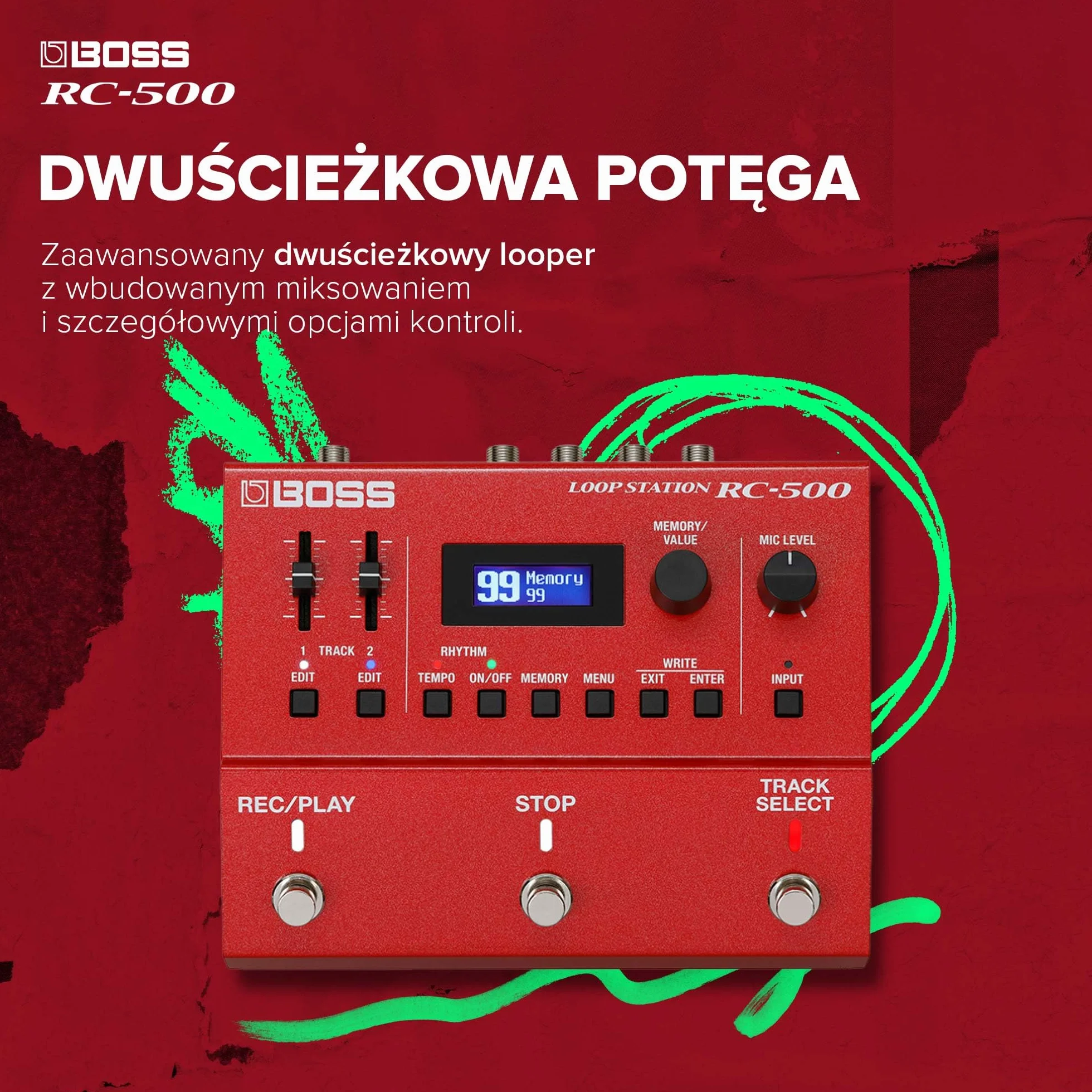BOSS RC-500 Looper - Zaawansowany Dwuścieżkowy Looper z Wbudowanymi Opcjami Miksowania i Głębokiej Kontroli - Wiodąca w Swojej Klasie Jakość Dźwięku - 16 Wszechstronnych Zestawów Perkusyjnych