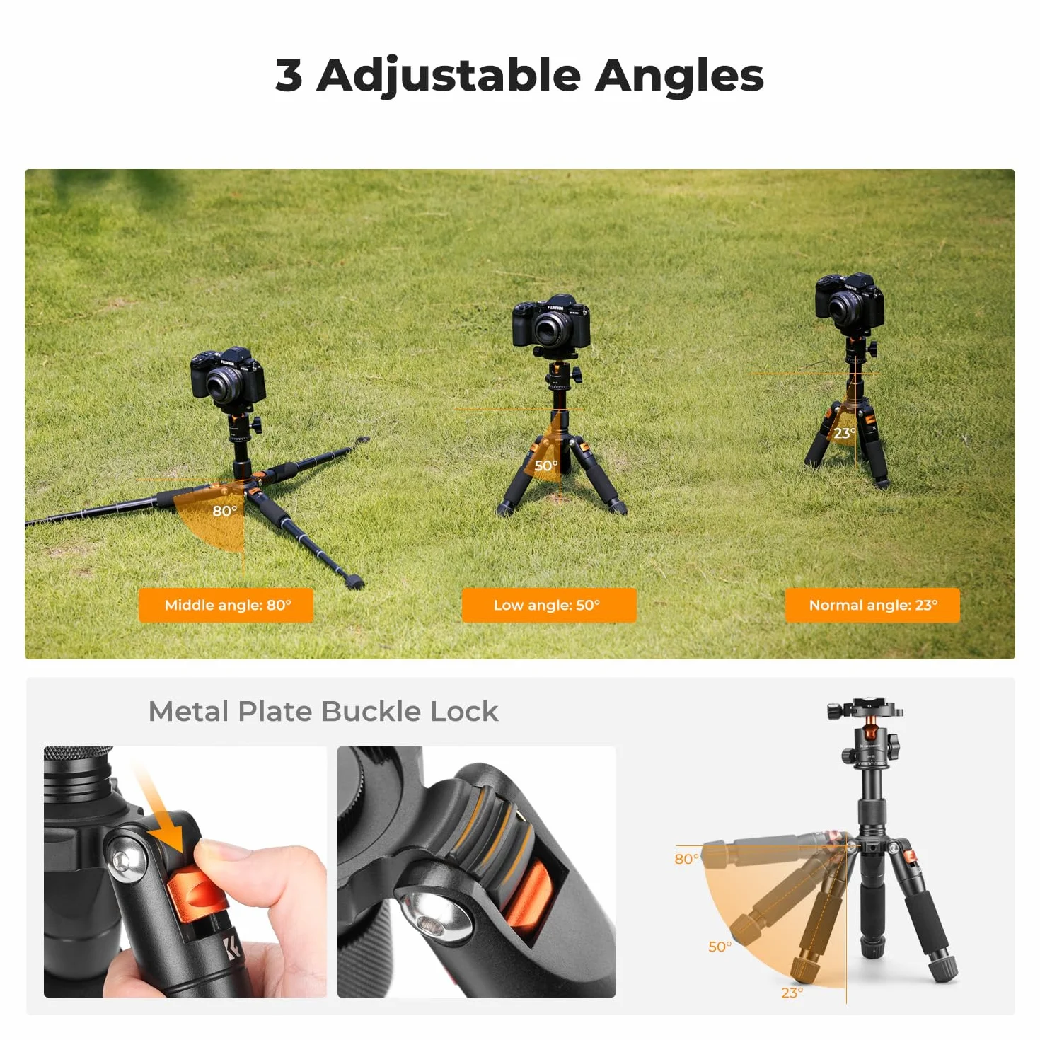 K&F Concept Mini statyw biurkowy, kompaktowy statyw biurkowy 52 cm z głowicą kulową 360°, płytka szybkiego zwalniania 1/4'' do kamery wideo, obciążenie do 6 kg