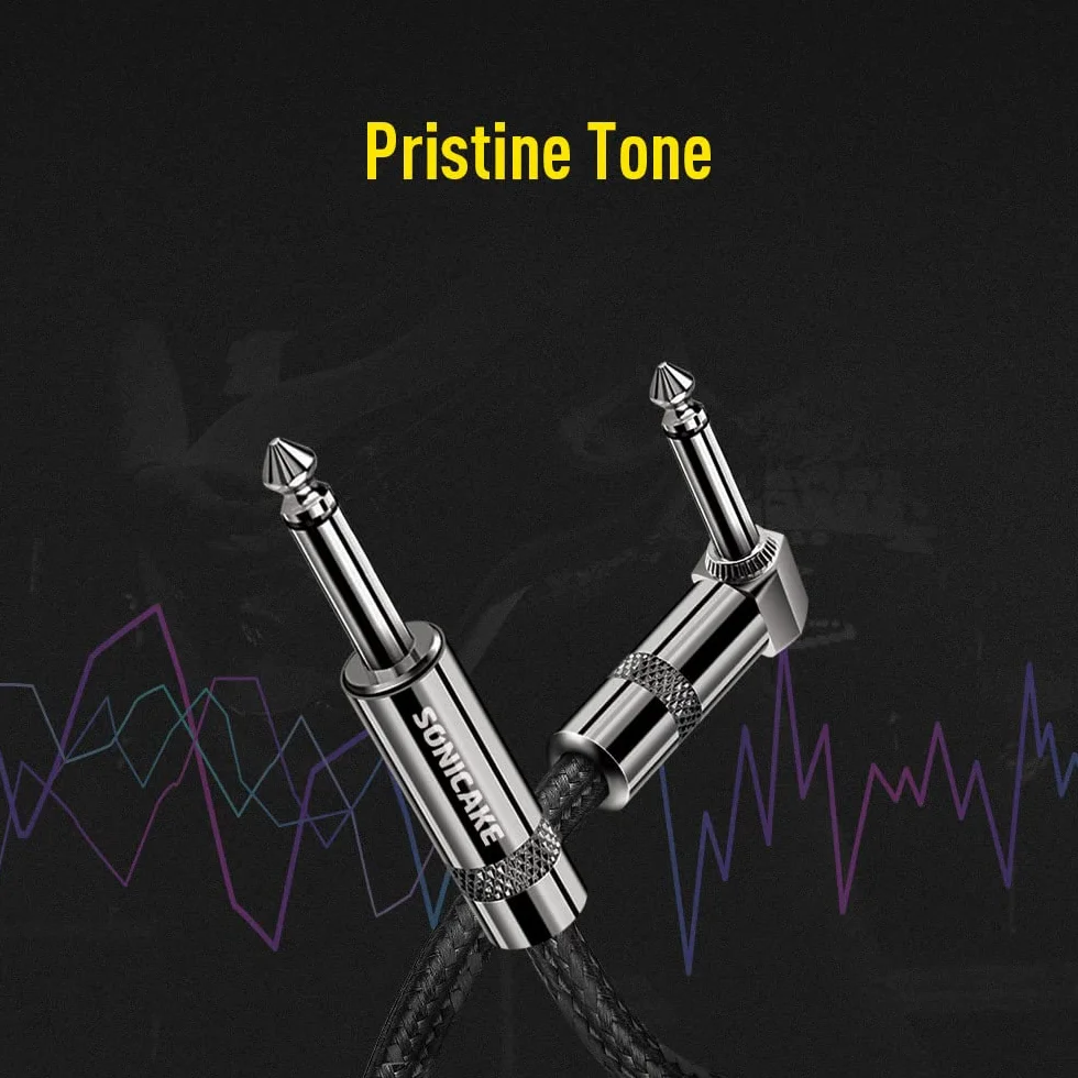 SONICAKE 3 m kabel do instrumentów gitarowych, 6,3 mm, ochrona przed hałasem, z wtyczką kątową i standardowym jack, czarny