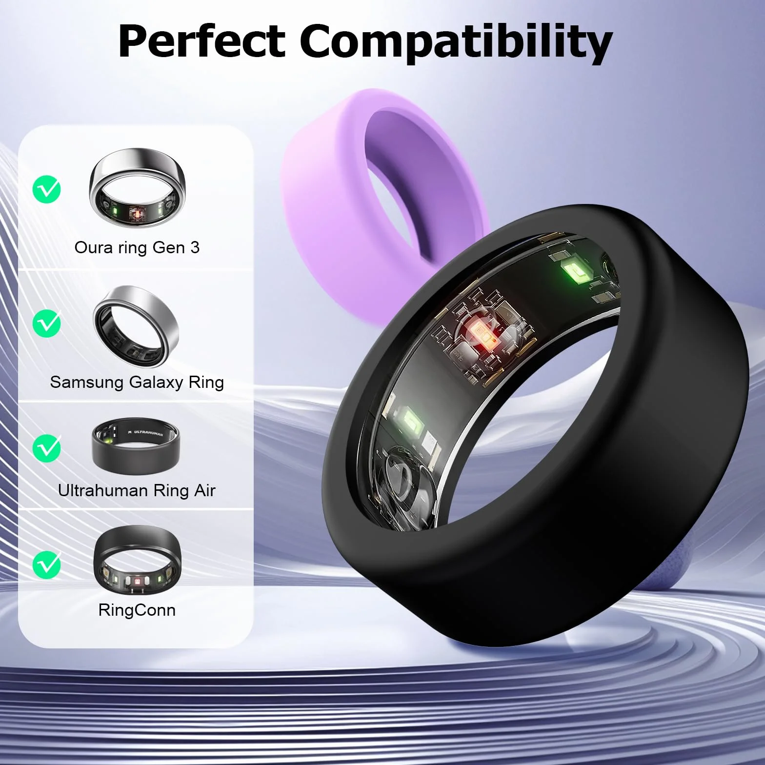 TiMOVO Silikonowe etui pierścieniowe kompatybilne z Gen 3, Oura Ring 4, Samsung Galaxy Ring, Ultrahuman Ring AIR, RingConn, etui pasuje do wszystkich, uniwersalne pierścionki w rozmiarze 6-14, czarny