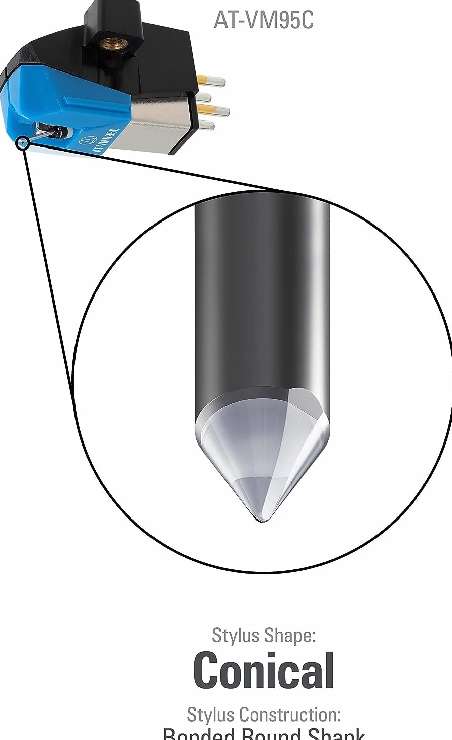 Audio Technica AT-VM95C Dual Moving Magnet Cartridge with Conical Stylus (Black/Blue)