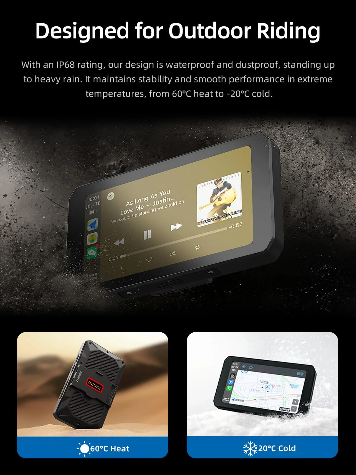 CHIGEE AIO-5 Play for BMW Motorcycles, 3-Pin Interface, Plug-and-Play Smart Display with Apple CarPlay & Android Auto, 60FPS, IP68 Waterproof, Built-in GPS, Anti-Theft Alarm, Data Reading