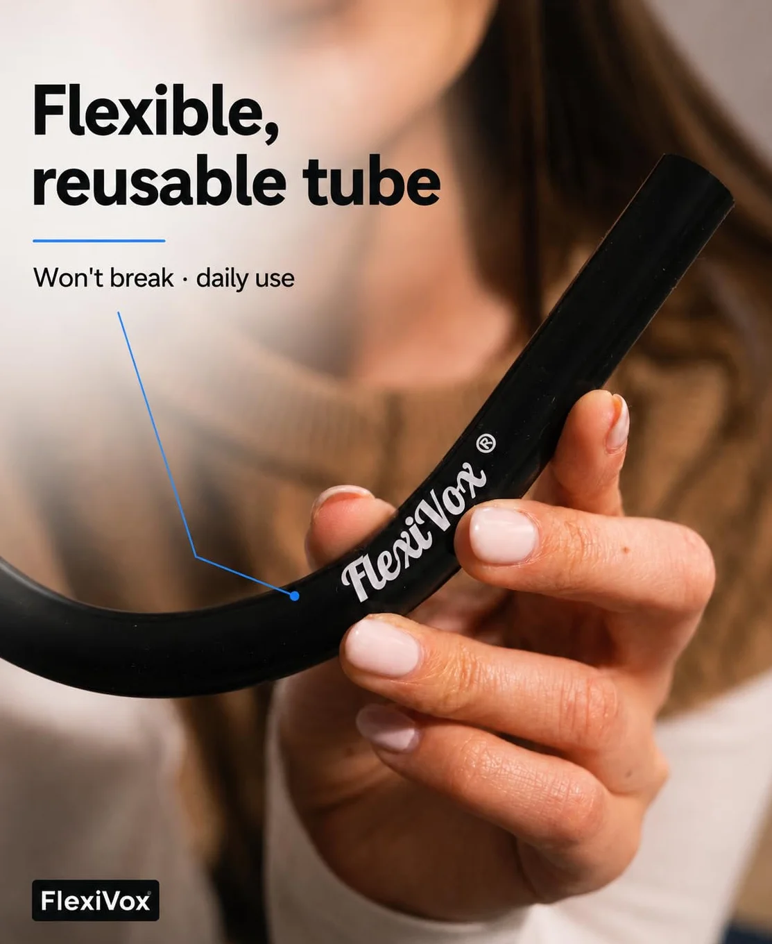 FlexiVox®, zestaw do ćwiczeń głosu | Stosowany w logopedii i terapii głosu z aseptyczną talkiem + Butelka z miarką + Szczotka + Torba + eBook + Korek regulacyjny