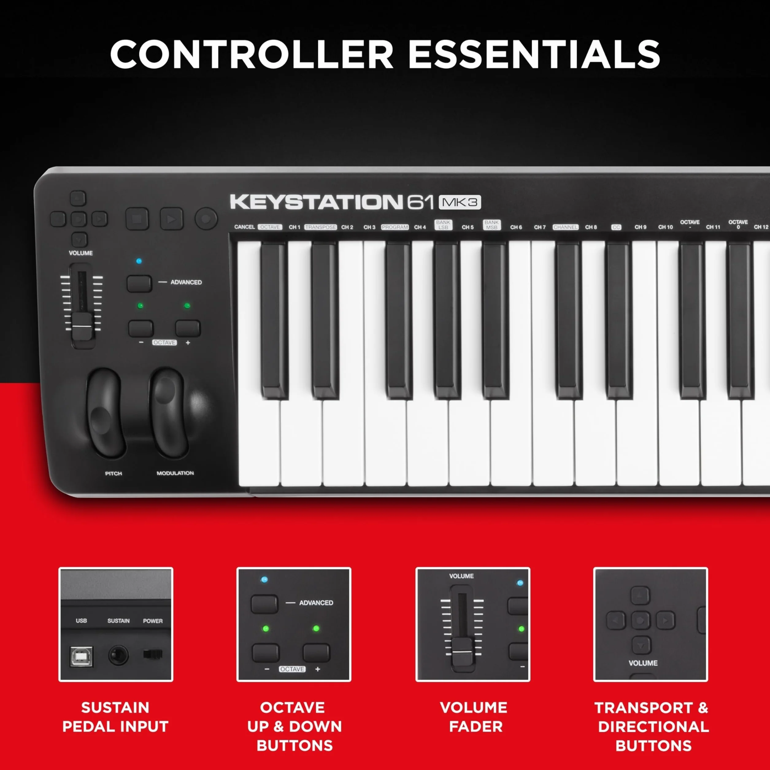 M-AUDIO Keystation 61 MK3 61-klawiszowa klawiatura sterująca MIDI USB