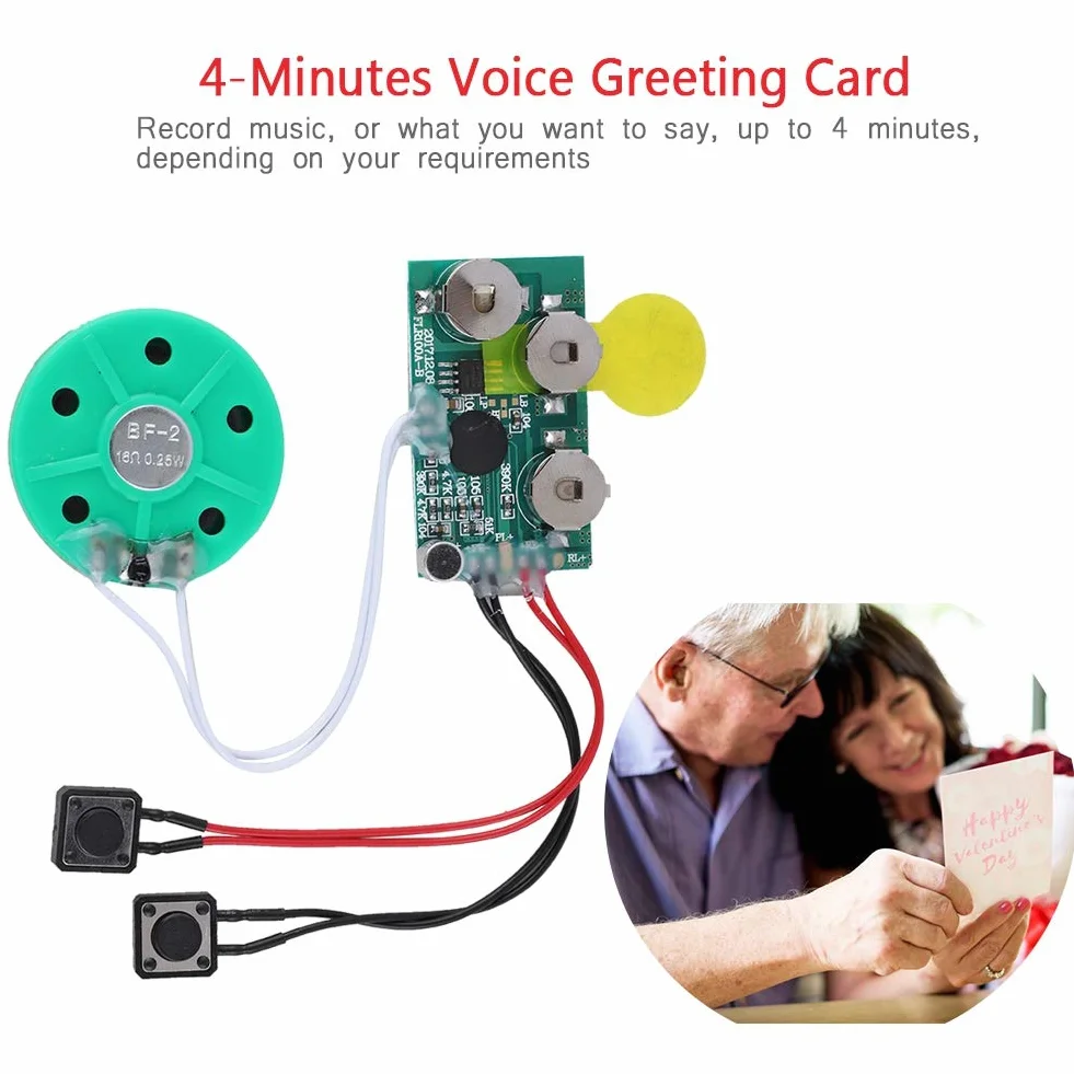 VBESTLIFE Chip z życzeniami, 4 minuty Moduł nagrywanego głosu Audio Chip dla majsterkowiczów Homemade Greeting Cards, pudełka, zaproszenia