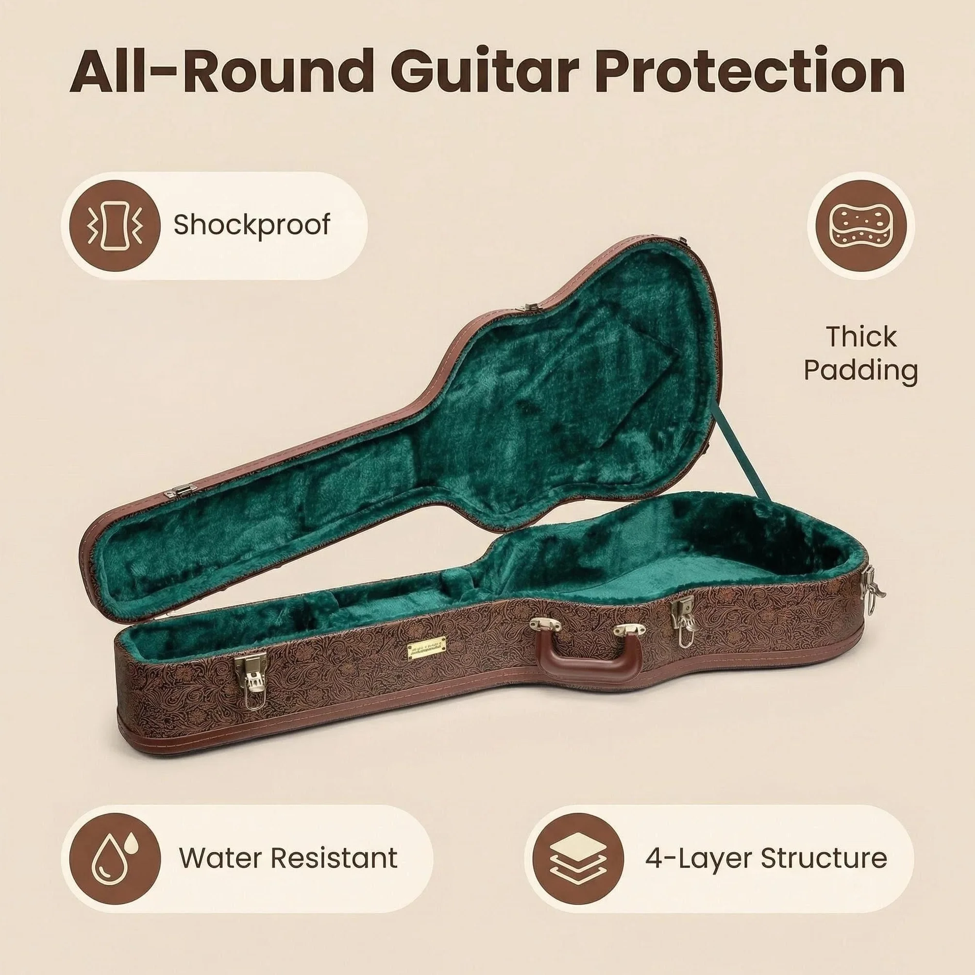 Crossrock Designer Seria Uniwersalna Drewniana Obudowa Do Gitar Gibson Acoustic J45 Martin Dreadnought Blossom Brown