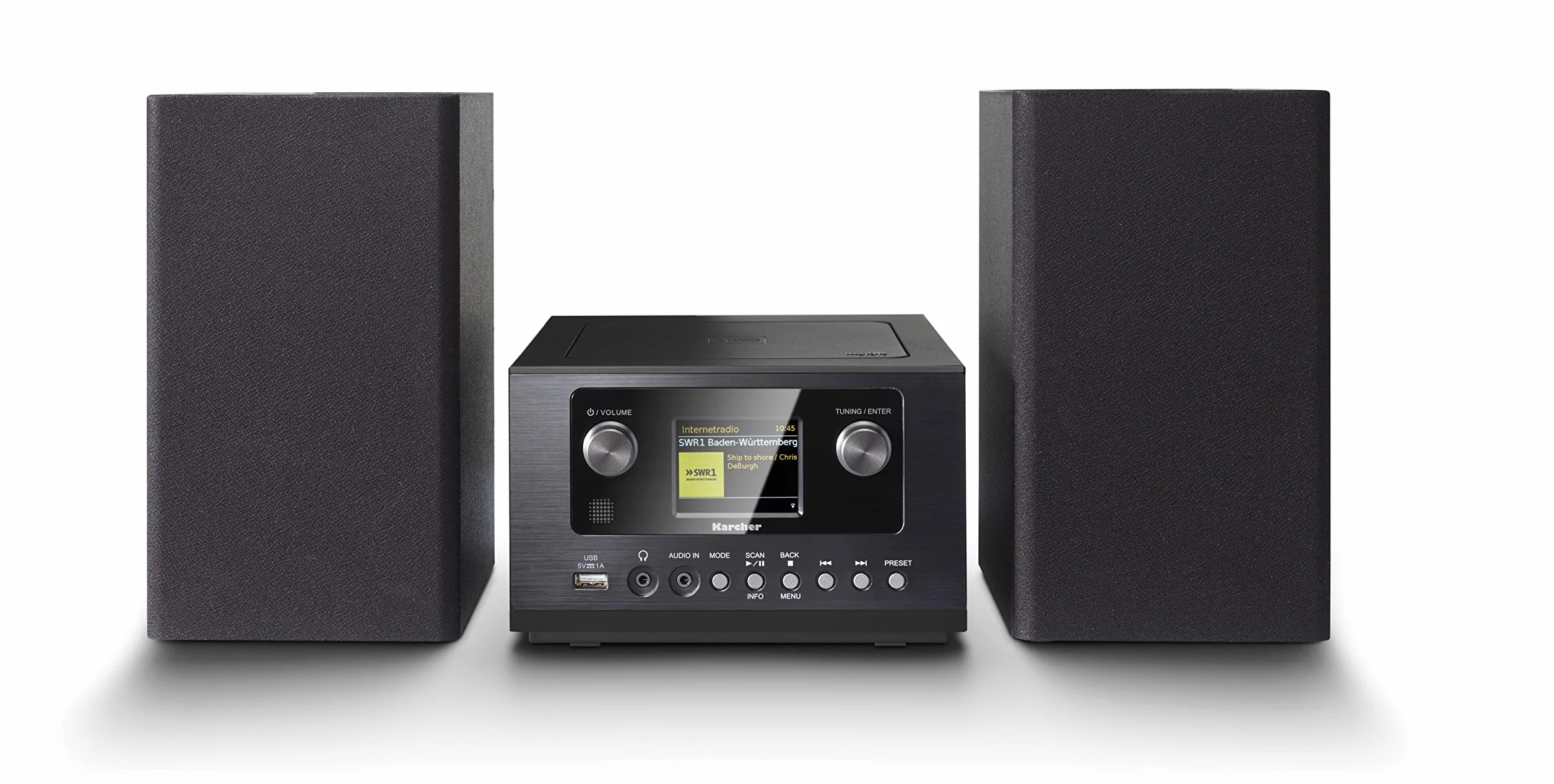 Karcher MC 6490DI kompaktowy zestaw (z odtwarzaczem CD, wieża stereo z radiem internetowym i Bluetooth, radio FM i DAB+ z pamięcią stacji, USB z funkcją ładowania/odtwarzanie MP3, budzik z podwójnym