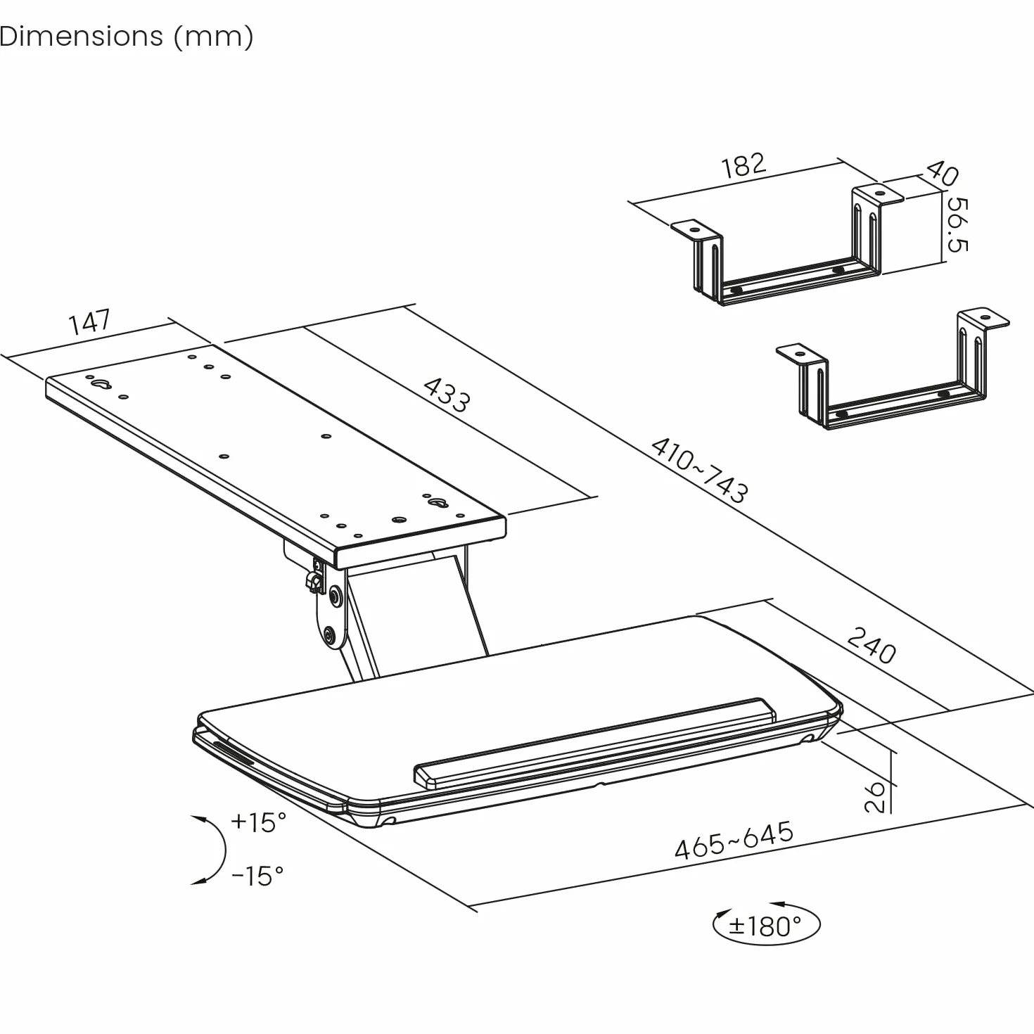 Podstawka pod klawiaturę Maclean z podstawką pod mysz | Regulowana wysokość, odchylana, obrotowa | Ergonomiczny uchwyt do biurek | Do 5 kg (Biały)