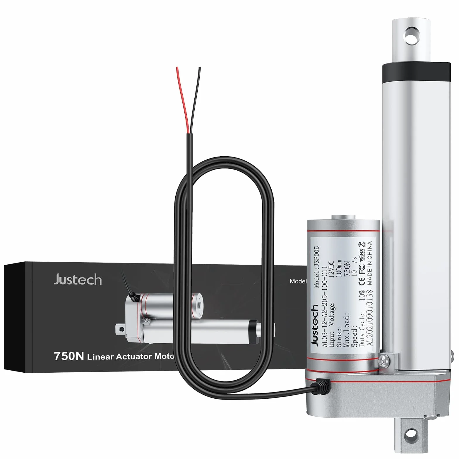 Justech Silnik liniowy, napęd regulacyjny, otwieracz bramy, silnik liniowy 12 V DC 750 N, 100 mm, technika liniowa, elektryczny silnik prądu stałego, cylinder, silnik do pchania mebli samochodowych