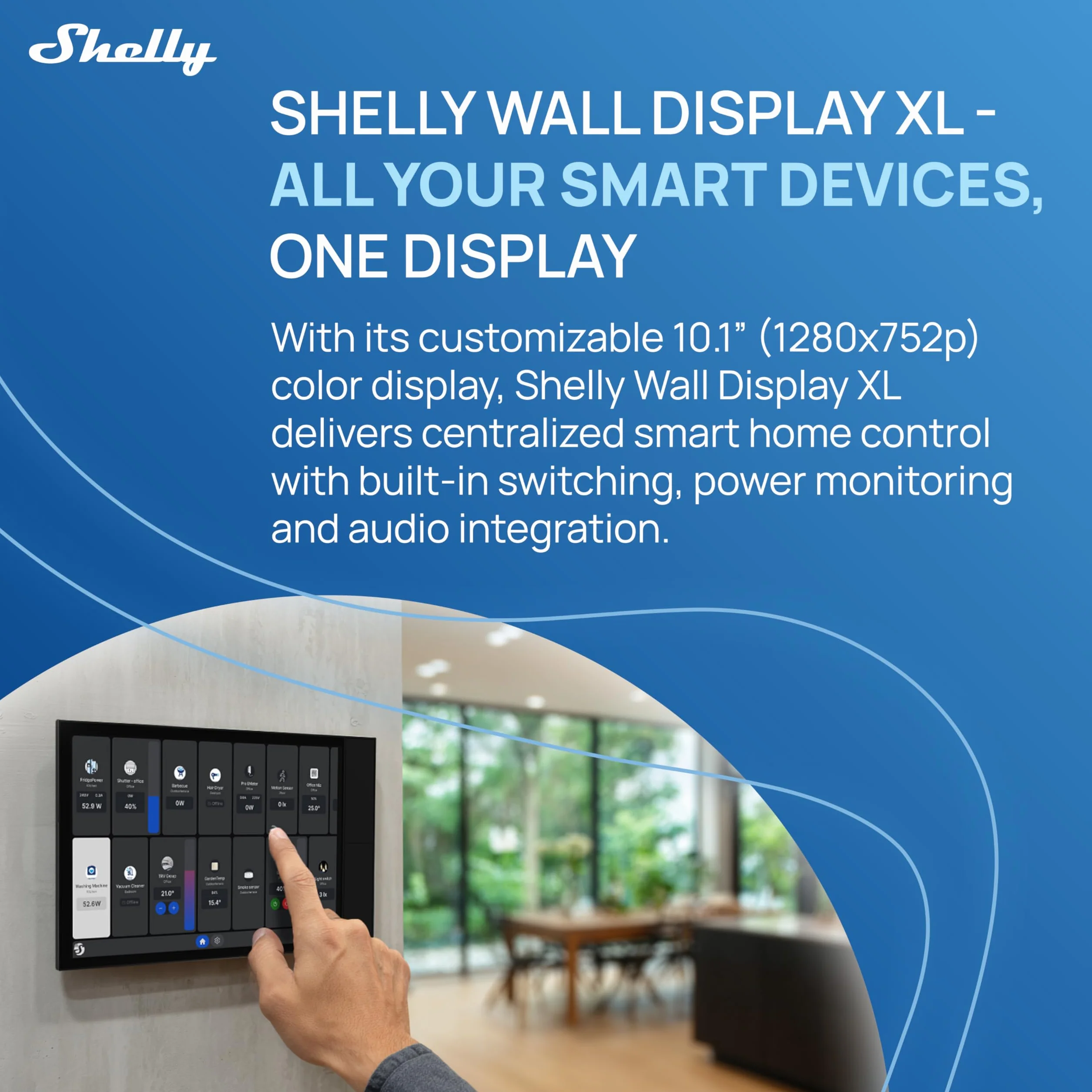 Shelly Wall Display XL czarny – panel sterowania Smart Home, termostat, wbudowany przekaźnik 5A, wymagany przewód neutralny, czujnik LUX, głośnik stereo, centrala sterująca, Alexa i Google Home