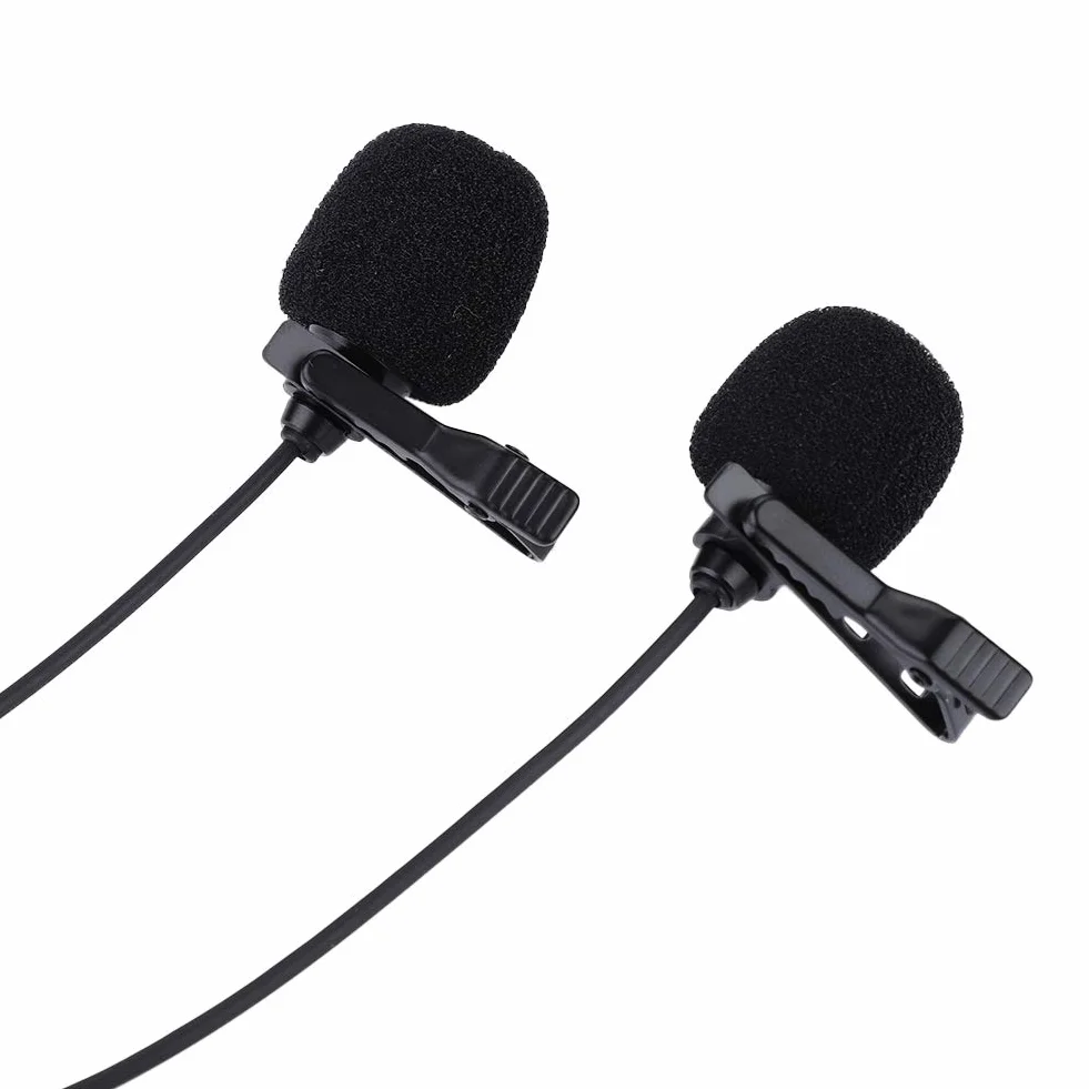 ASHATA Mikrofon Lavalier, dwugłowicowy klips do krawata do klapy mikrofon kondensatorowy 3,5 mm, profesjonalny mikrofon krawatowy z aktywną kolekcją dźwięku/aktywną technologią oszczędzania energii do