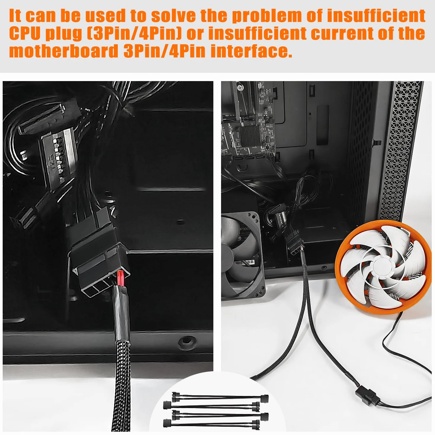4 Sztuk Adapter Molex do Wentylatora Kabel Zasilający, 4-pinowy Molex do 2 x 3 Pin / 4 Pin PMW 12 V Kabel Zasilacza Wentylatora Obudowy Komputera