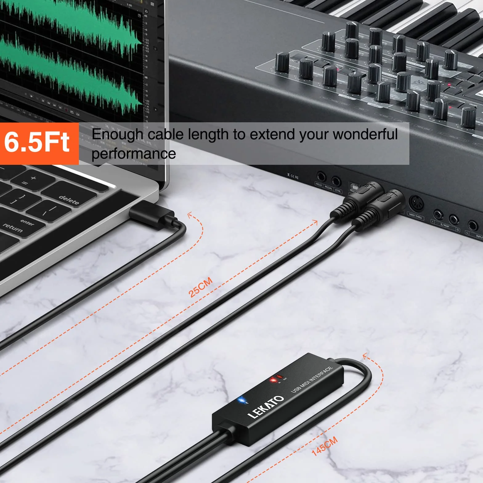 LEKATO Kabel MIDI Type-C, Adapter Typu C, Konwerter Do Kontrolera MIDI/Pianina Elektrycznego, 6,5FT (2 m)
