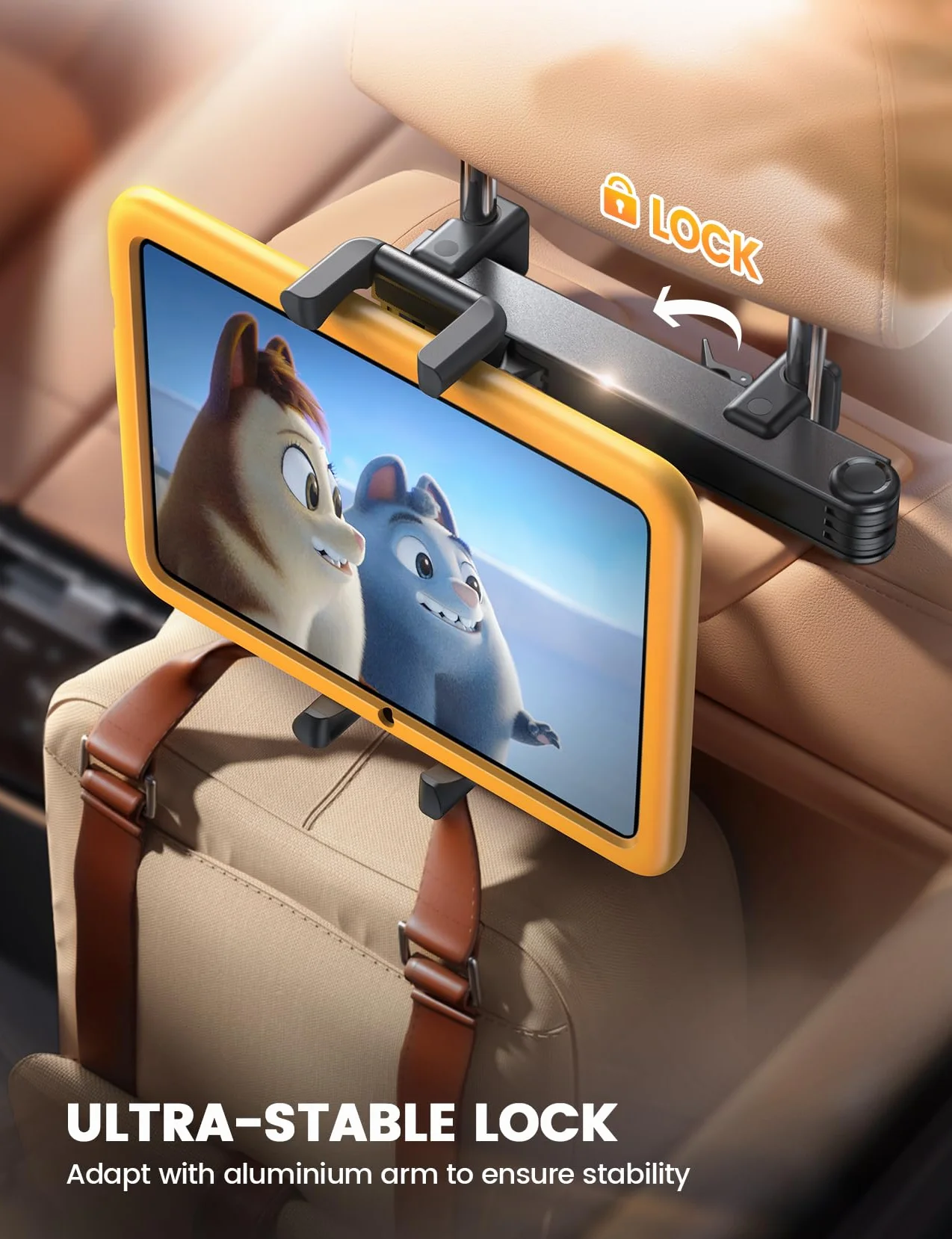 Lamicall Wspornik tabletu dla samochodu (poduszka głowy) - [Podwójnie zgięty design] Uchwyt samochodowy tabletu z zamyk ręką aluminiową, wyciąg,Pasuje do iPad, urządzeń 6,1-13 cali i smartfonów
