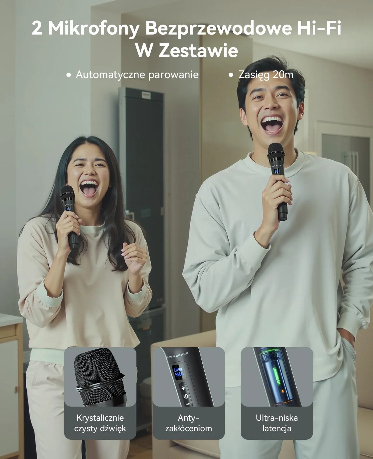 GKD60 Karaoke Box dla Dorosłych z 2 Mikrofonami Bezprzewodowymi, Przenośny Bluetooth Głośnik na Imprezę, System Audio 500W Mocy Szczytowej z LED, USB/TF/AUX, Idealny na Imprezę na Świeżym Powietrzu