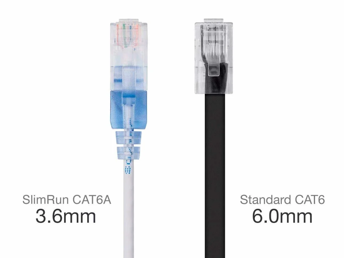 Monoprice Kabel krosowy Ethernet Cat6A, 10 sztuk, Snagless RJ45, 550 MHz, 10G, UTP, czysty drut miedziany, 30AWG, 15 cm, biały - seria SlimRun