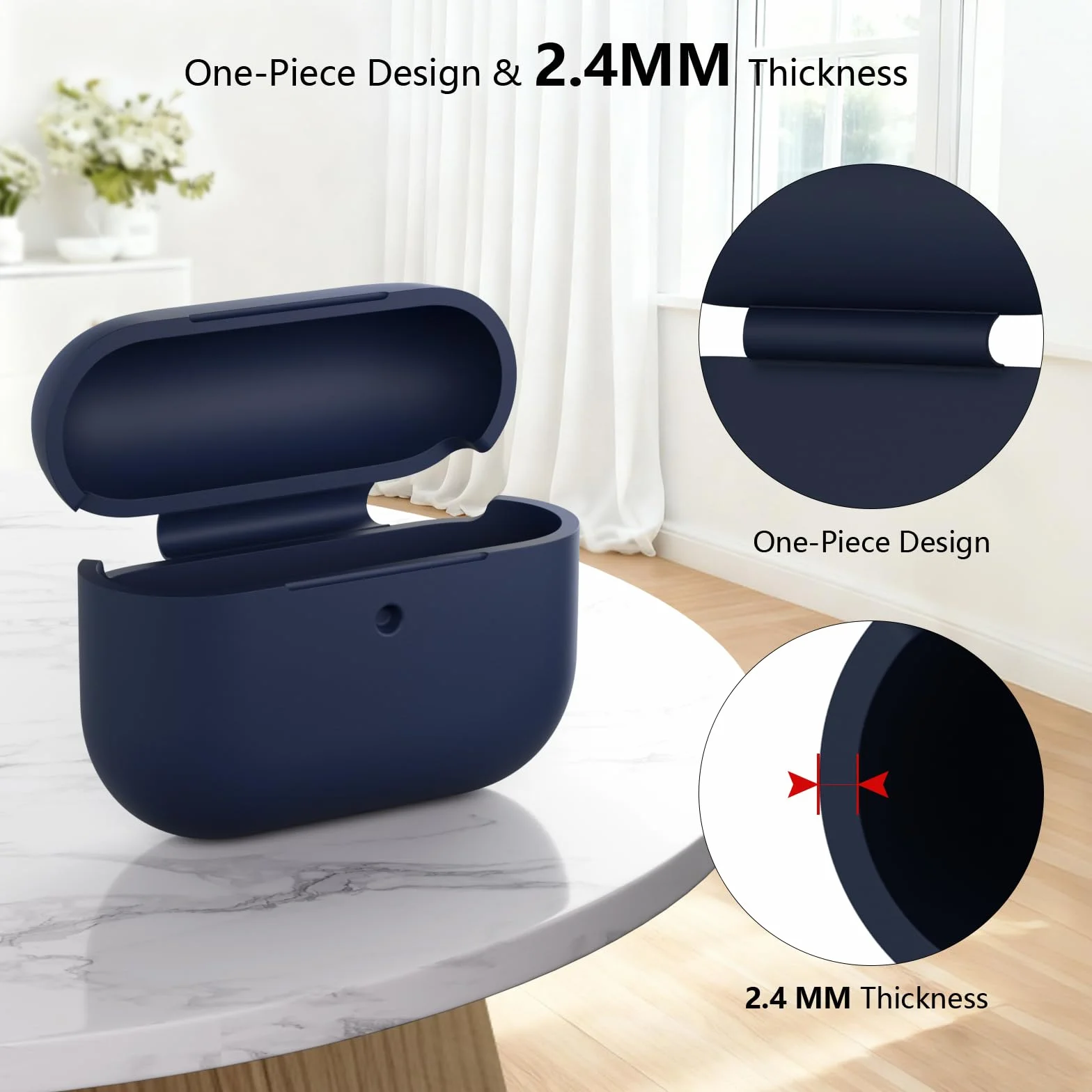 Etui ochronne kompatybilne z Airpods Pro 3 generacji, pełna ochrona, silikonowe etui do AirPods Pro 3 ze smyczą, przednia dioda LED może być widoczna, Midnight Blue