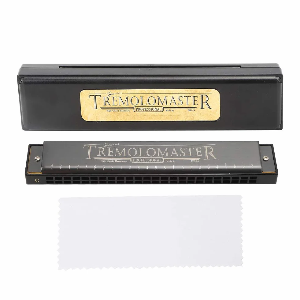 C-Key 24-otworowa harmonijka Profesjonalny instrument dęty Mouthorgan (czarny mat)