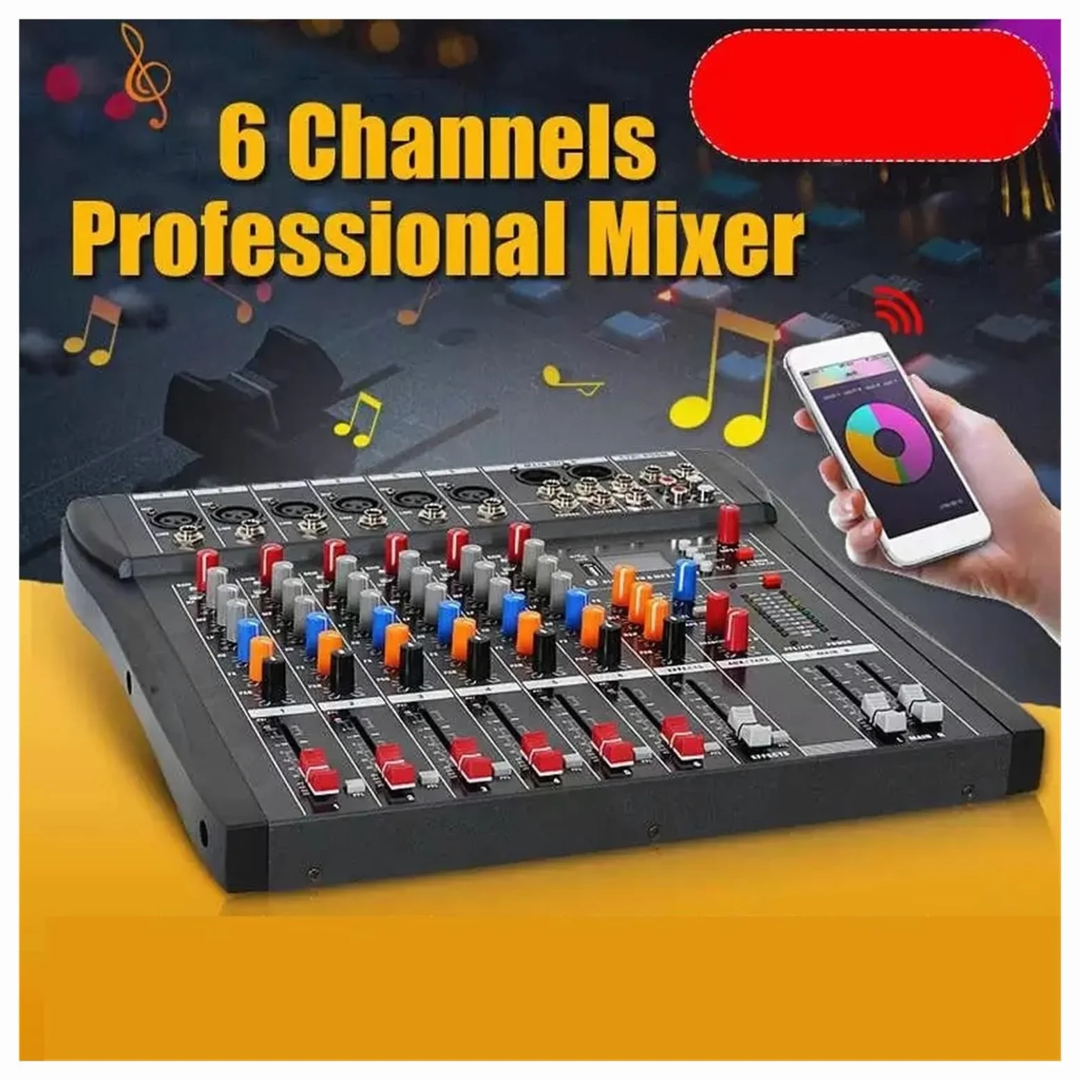 Mikser DJ-ski, 6-kanałowy profesjonalny mikser komputerowy do nagrywania na scenie karta dźwiękowa USB wysoki niski ton Bluetooth model DJ