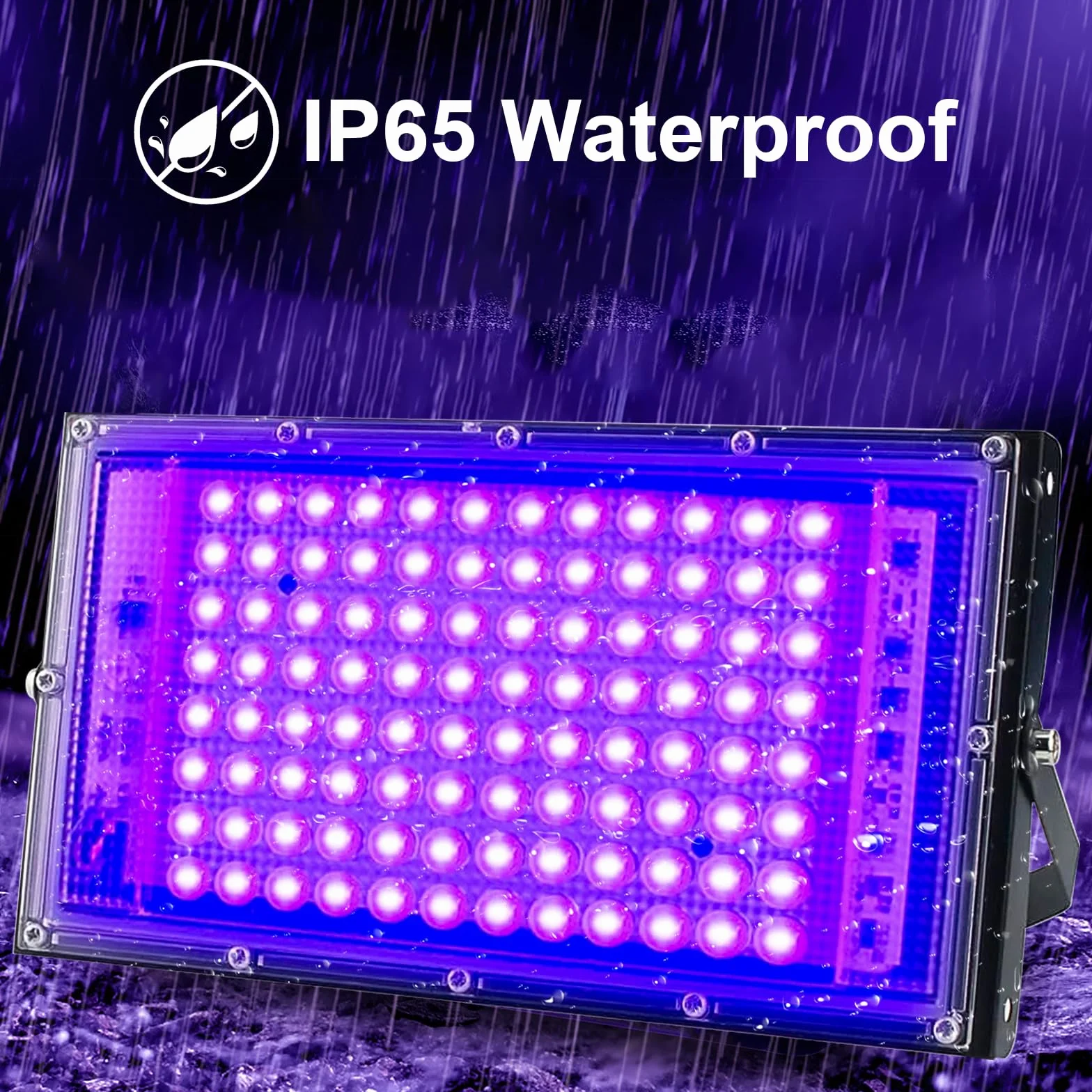 Eleganted Reflektor LED UV 100 W, czarne światło, 385-395 nm, czarne światło, z przełącznikiem, IP65, wodoszczelna lampa UV, do baru, dyskoteki, na imprezę, Halloween