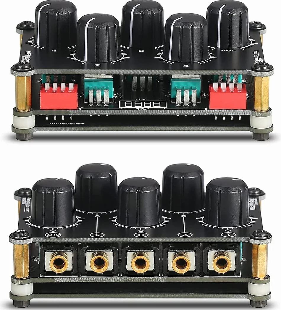 Little Bear MC5 Mini przenośny 4-kanałowy mikser liniowy, nagrywanie na żywo w studio, pasywny stereo mikser audio, nagrywanie w niskiej emisji hałasu (nie wymaga zasilania prądu)
