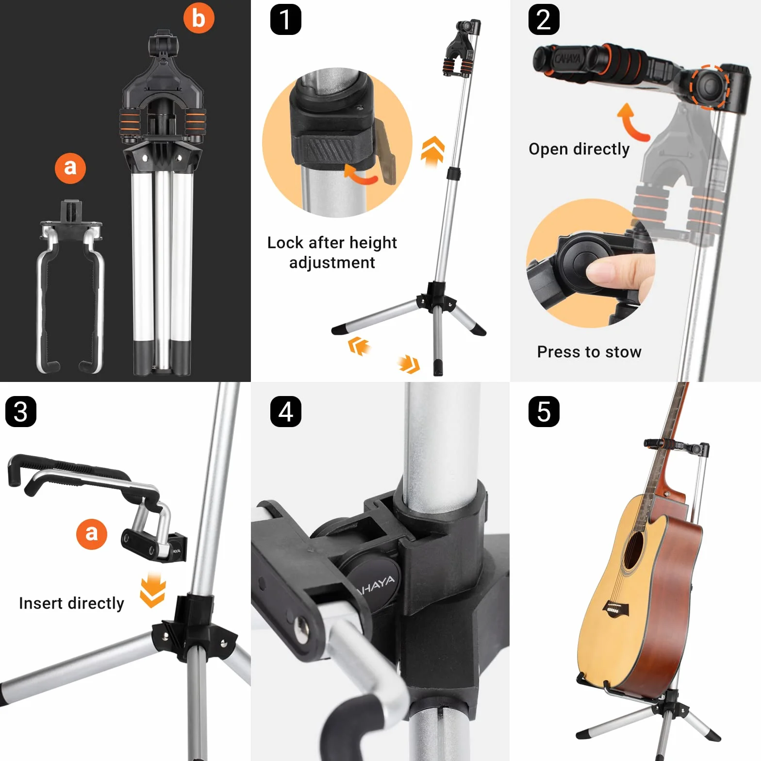 CAHAYA Stojak na gitarę, aluminiowy, regulowany, wielofunkcyjny stojak na gitarę, stabilny i łatwy do przenoszenia, odpowiedni do akustycznych gitar basowych CY0264