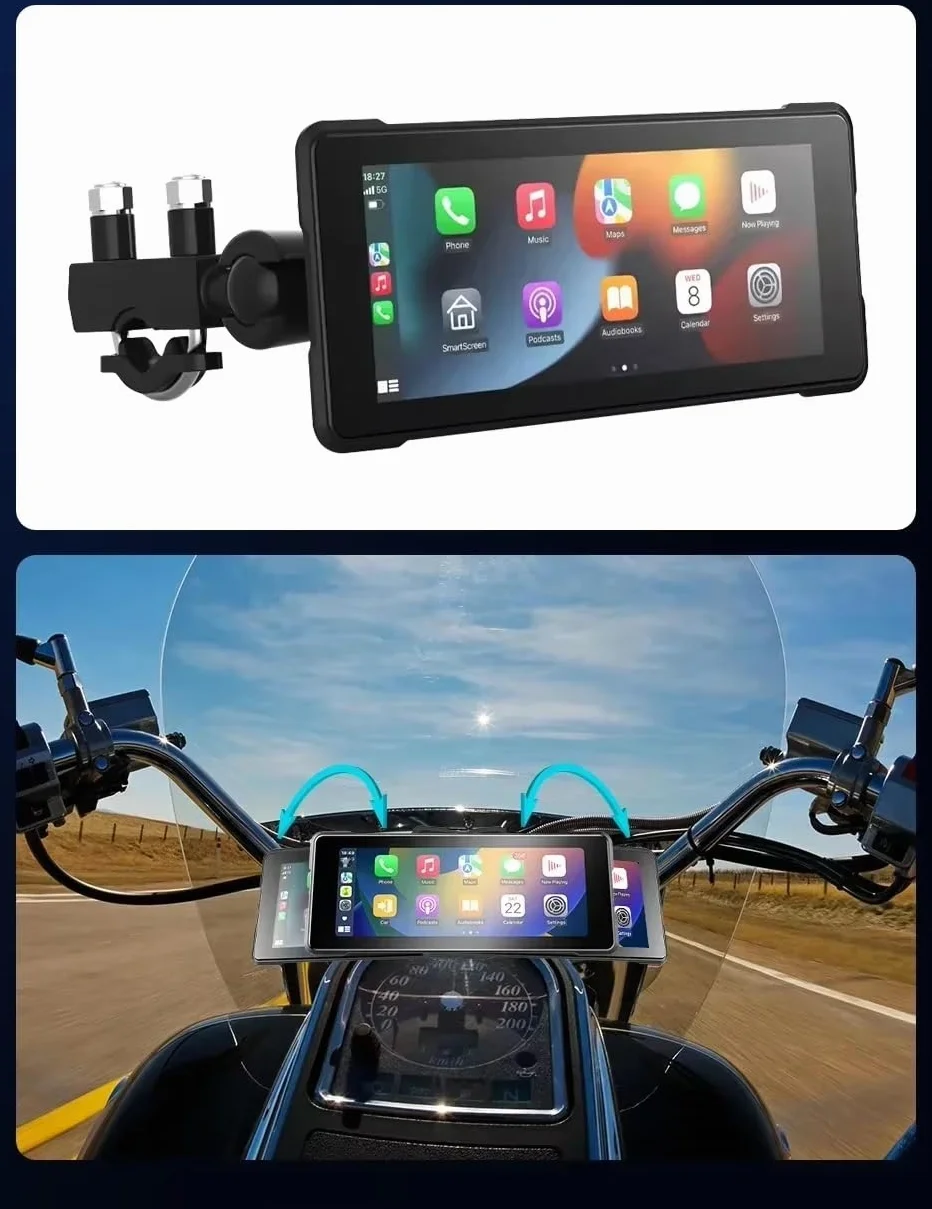 Nawigacja motocyklowa Carplay z wyświetlaczem 7" z systemem Android, w zestawie kamera i dvr z okrągłym mocowaniem kierownicy 7 cali prezent świąteczny z uchwytami samochodowymi i motocyklowymi