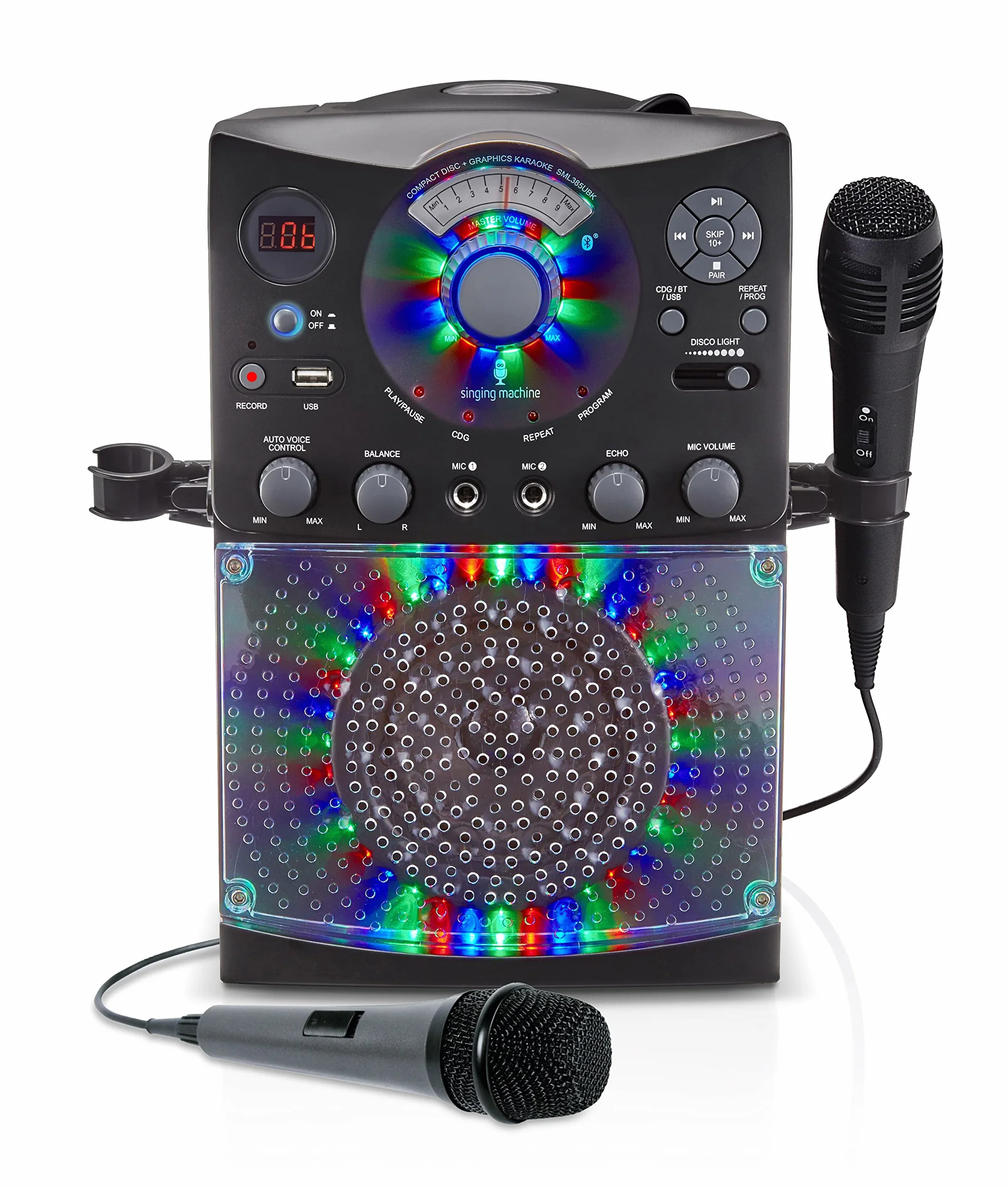 Singing Machine SML385U System do karaoke Bluetooth czarny LED mikrofony USB RCA AUX