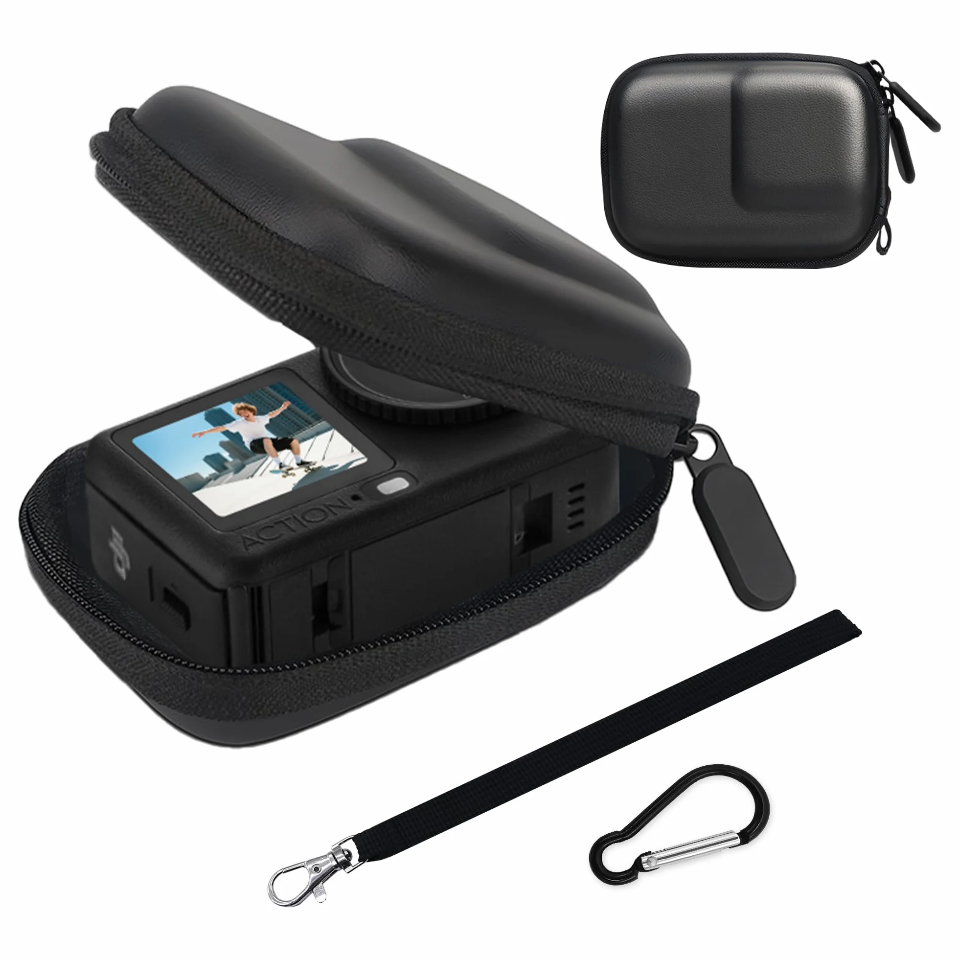Osmo Action 6 Etui Transportowe - Przenośna Torba Podróżna z Twardą Powłoką PU do DJI Osmo Action 6 Przechowywania Akcesoriów Kamery Pokrowiec Ochronny z Karabińczykiem