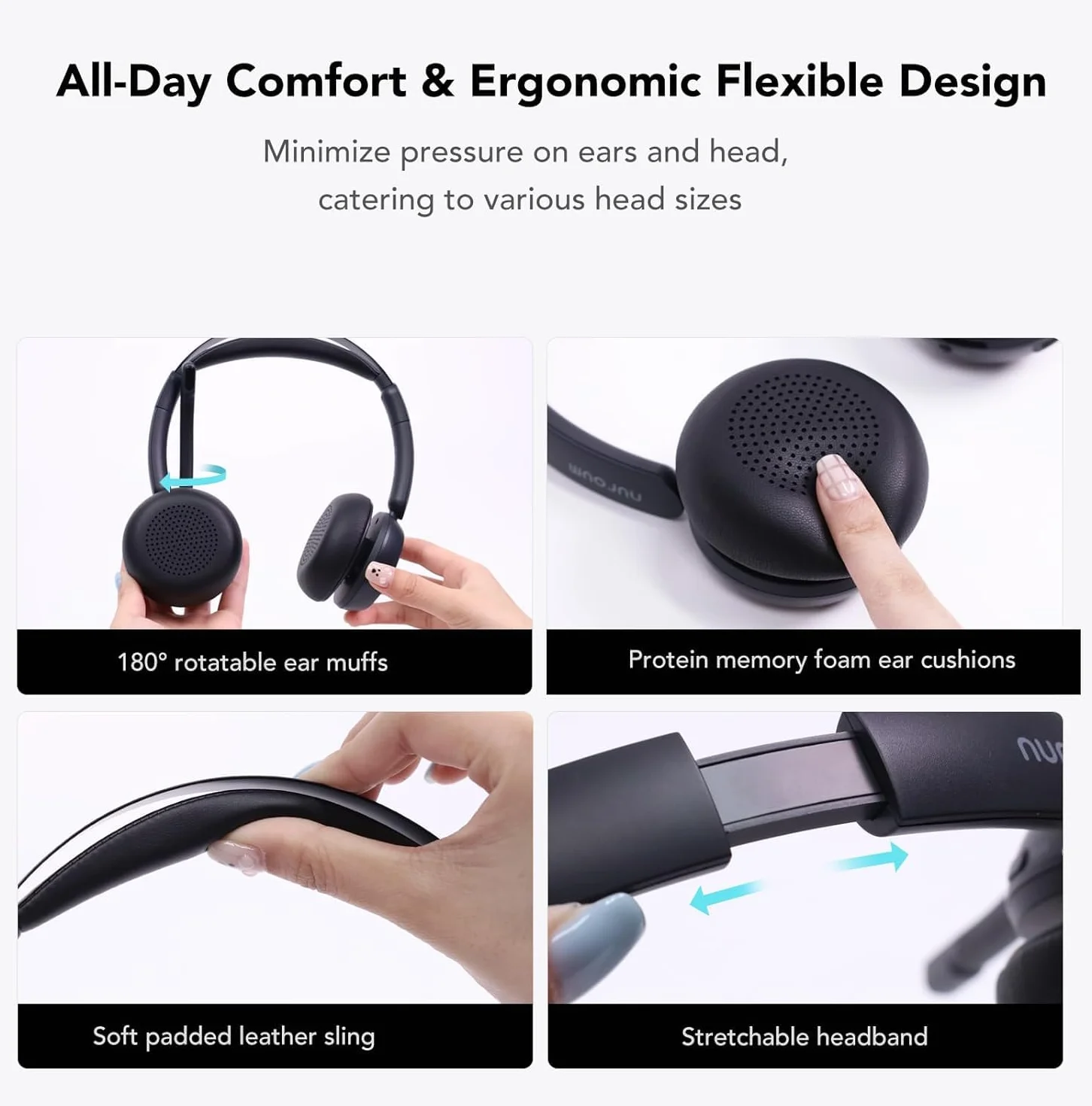 Nuroum HP31DU(2. generacji) zestaw słuchawkowy Bluetooth z mikrofonem, bezprzewodowy mikrofon z redukcją szumów do rozmów telefonicznych z podwójnym połączeniem z wyciszeniem/USB Dongle, czas pracy 45