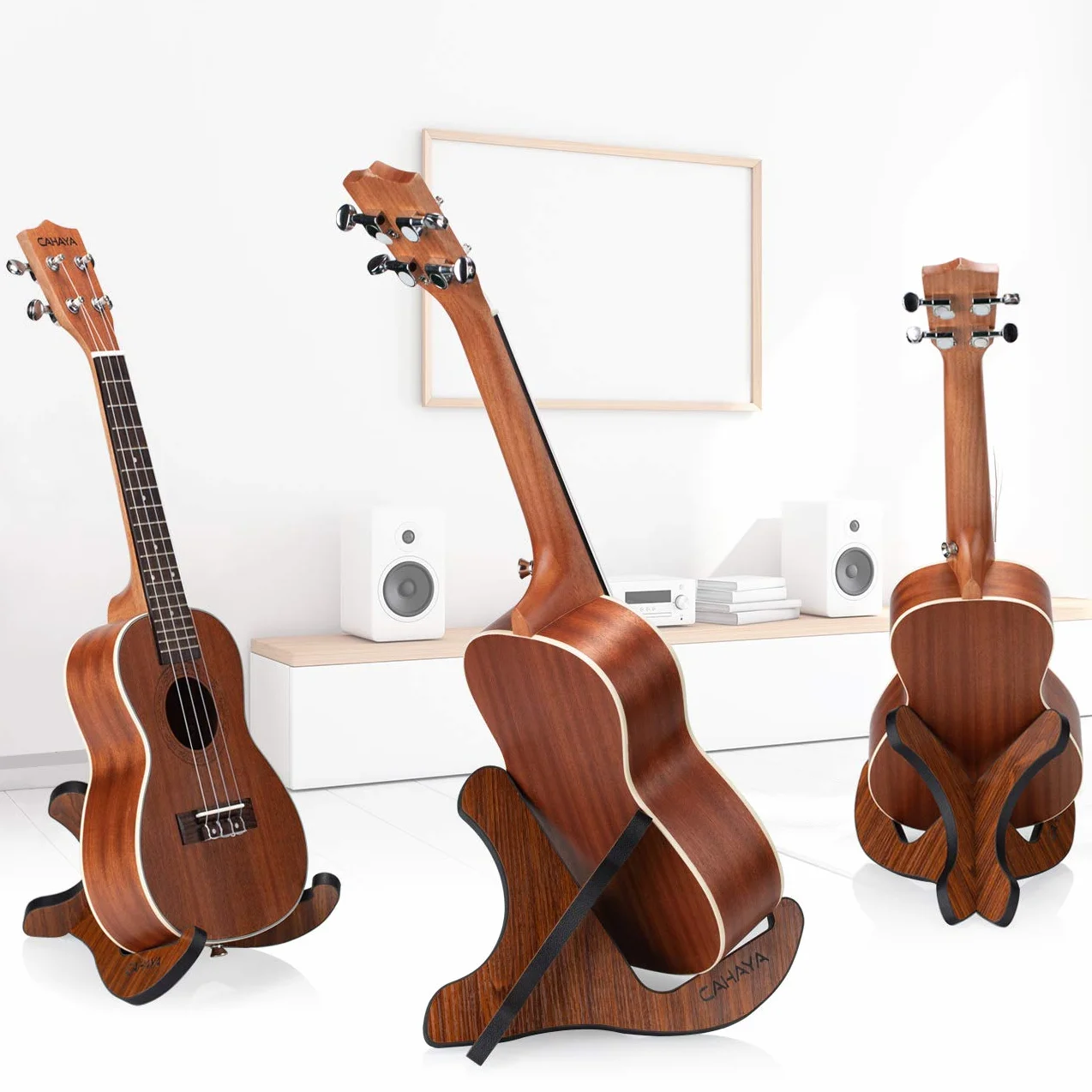 CAHAYA Stojak na ukulele Drewniany składany muzyczny odłączany instrument z elementami w kształcie X do ukulele, CY0022