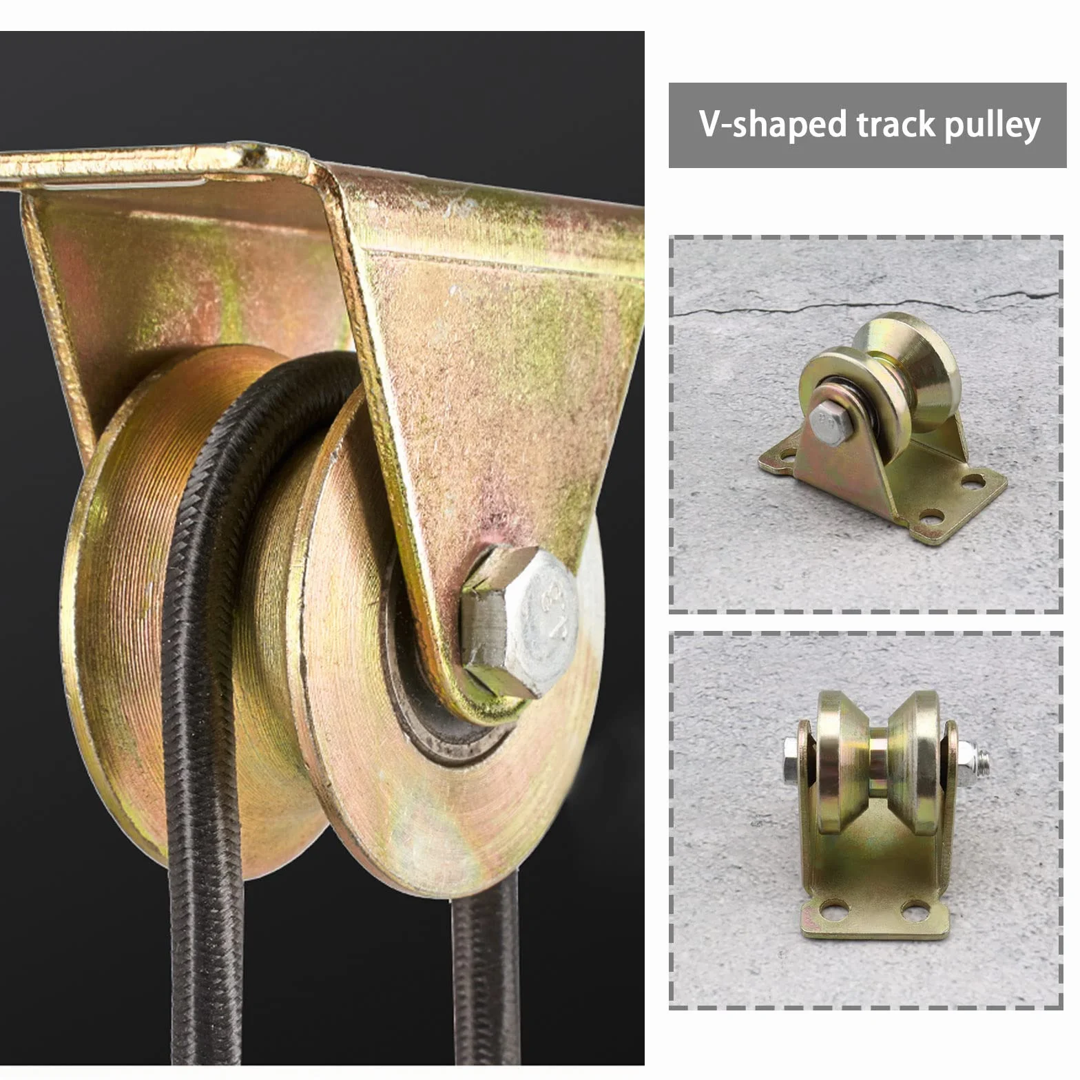 4 szt. V rowek do bramy przesuwnej koło do podnoszenia żurawia koło pasowe do bramy przesuwnej akcesoria do ładowarek maszynowych garaży, sznurków do ubrań, złote