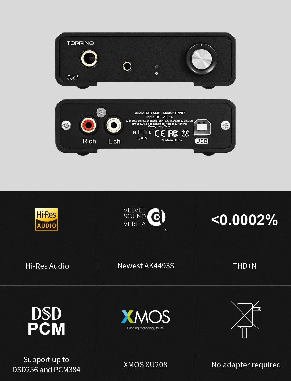 Topping DX1 Mini Stereo DAC wzmacniacz słuchawkowy AK4493S 384kHz/32bit DSD256 280 mW x2 dyskretny wzmacniacz LNRD HiFi z 2 wzmocnieniami Home Audio czarny