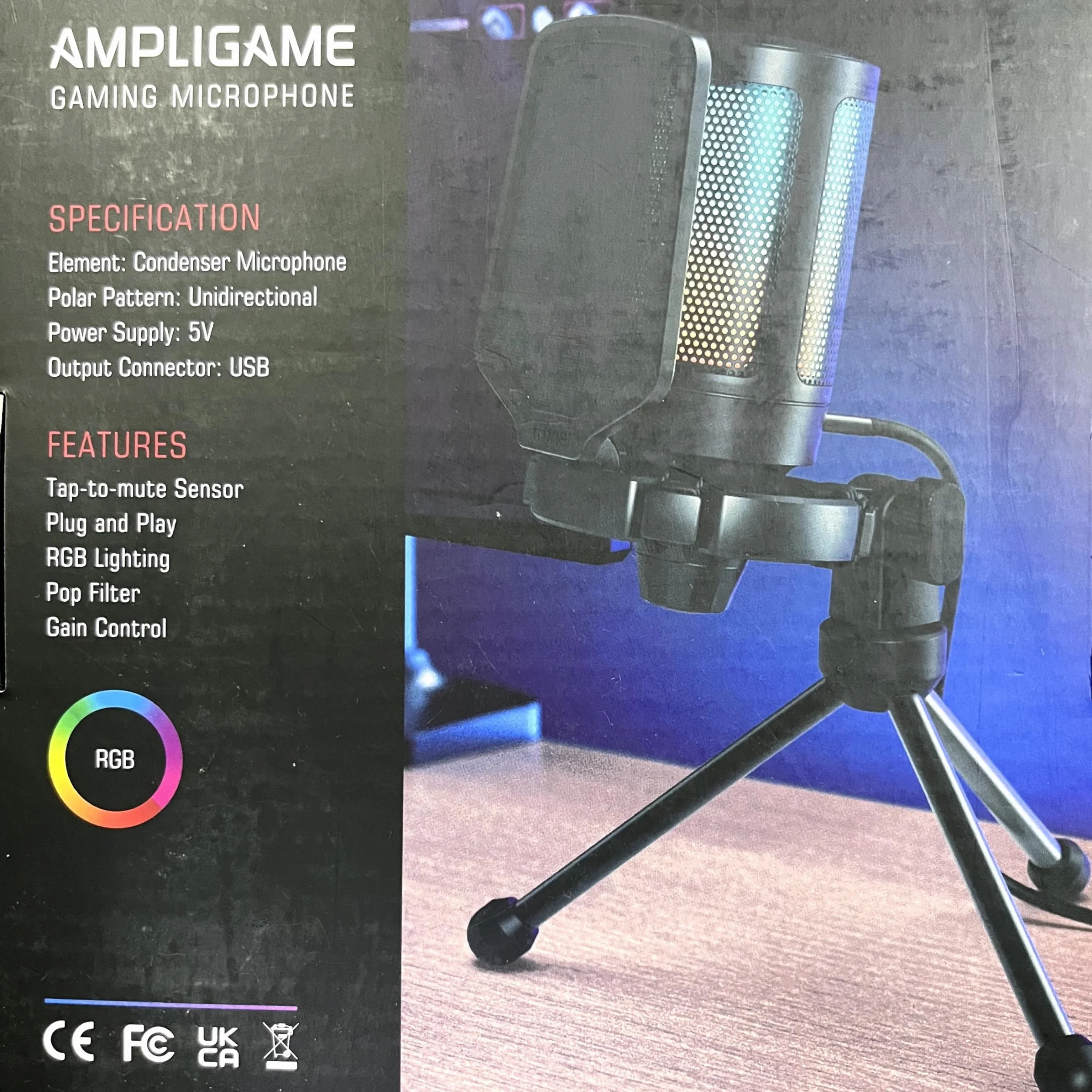 FIFINE USB Mikrofon do gier RGB Kondensator z przyciskiem ciszy odporny na wstrząsy uchwyt statywu filtr antyPop do streamingu Discord Twitch Podcasty