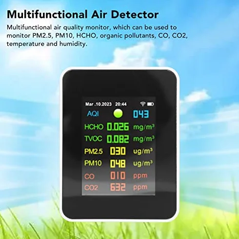 Tester jakości powietrza, Monitor Jakości Powietrza 9 w 1, WiFi PM2.5, PM10, HCHO, Zanieczyszczenia Organiczne, CO, CO2, Wielofunkcyjny Monitor