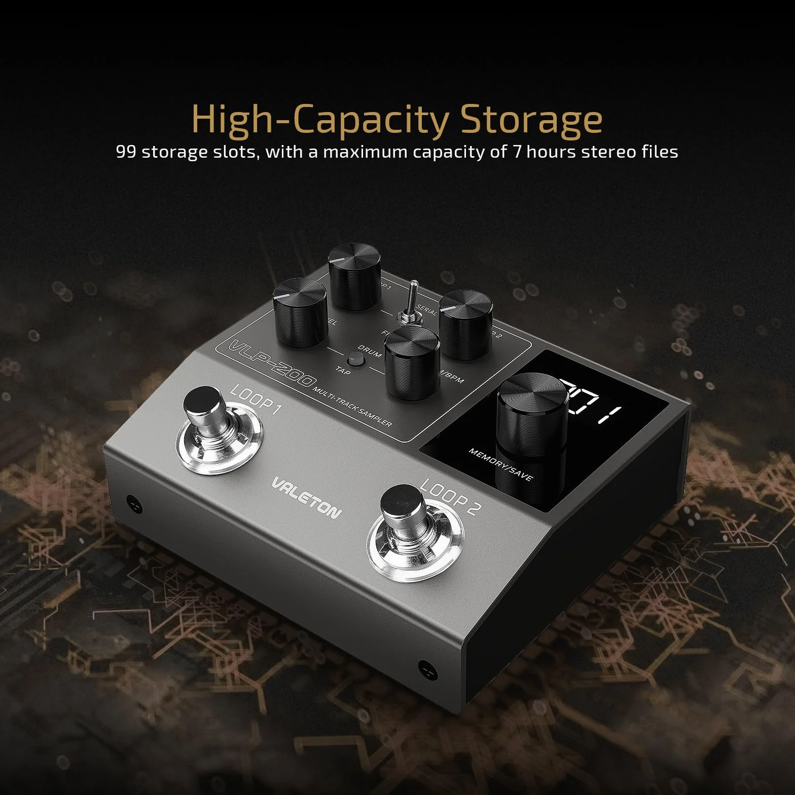 Valeton Pedał Looper Dual Track Stereo Looper do gitary, basu, klawiszy, wokalu, perkusji 99 miejsc na projekty Obsługa oprogramowania VLP-200