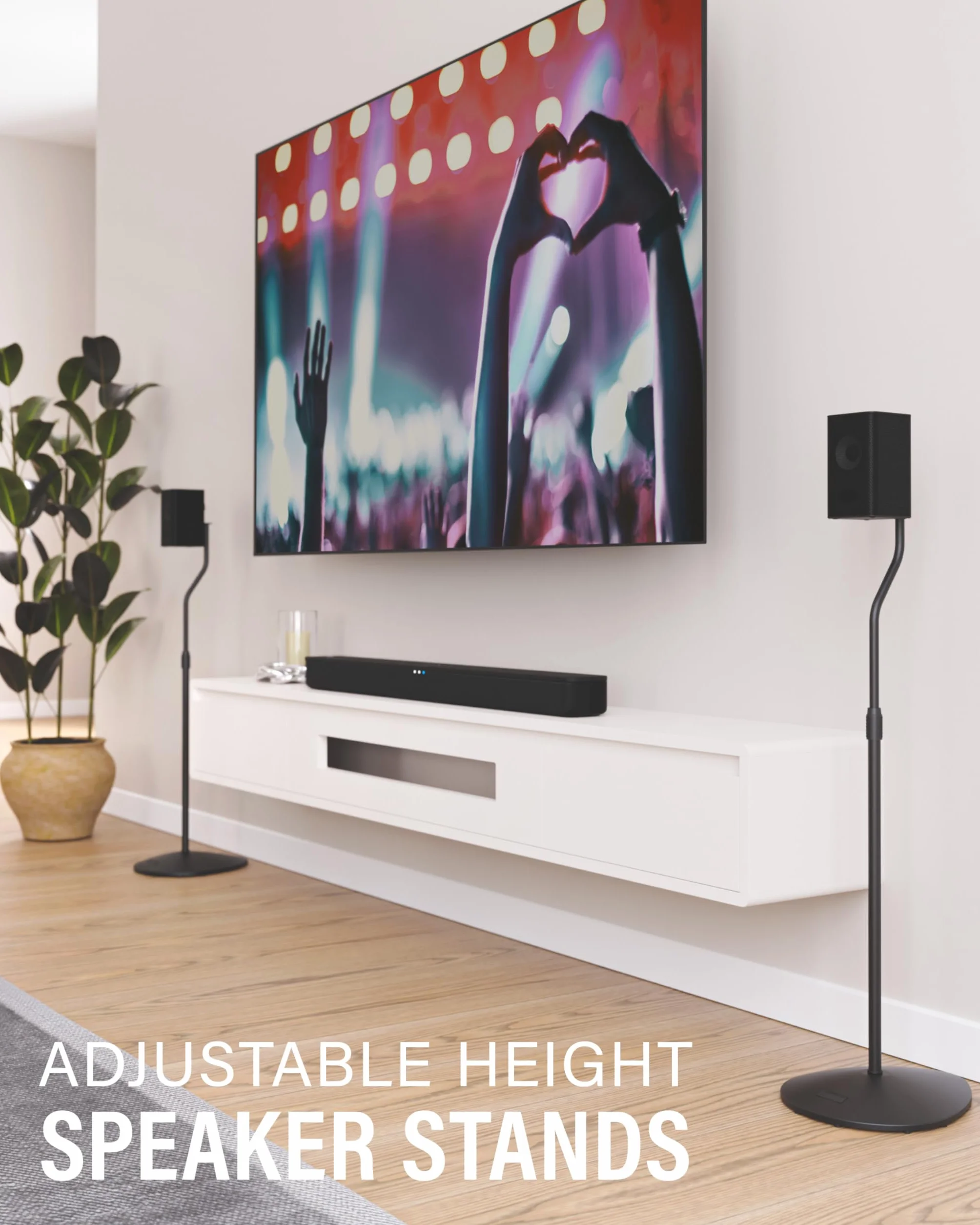 Sanus Stojak głośnikowy o regulowanej wysokości – rozciąga się od 71 cm do 96,5 cm – mieści głośniki satelitarne i małe (Bose, Harmon Kardon, Polk, JBL, KEF, Klipsch, Sony i inne) – zestaw 2 szt. –