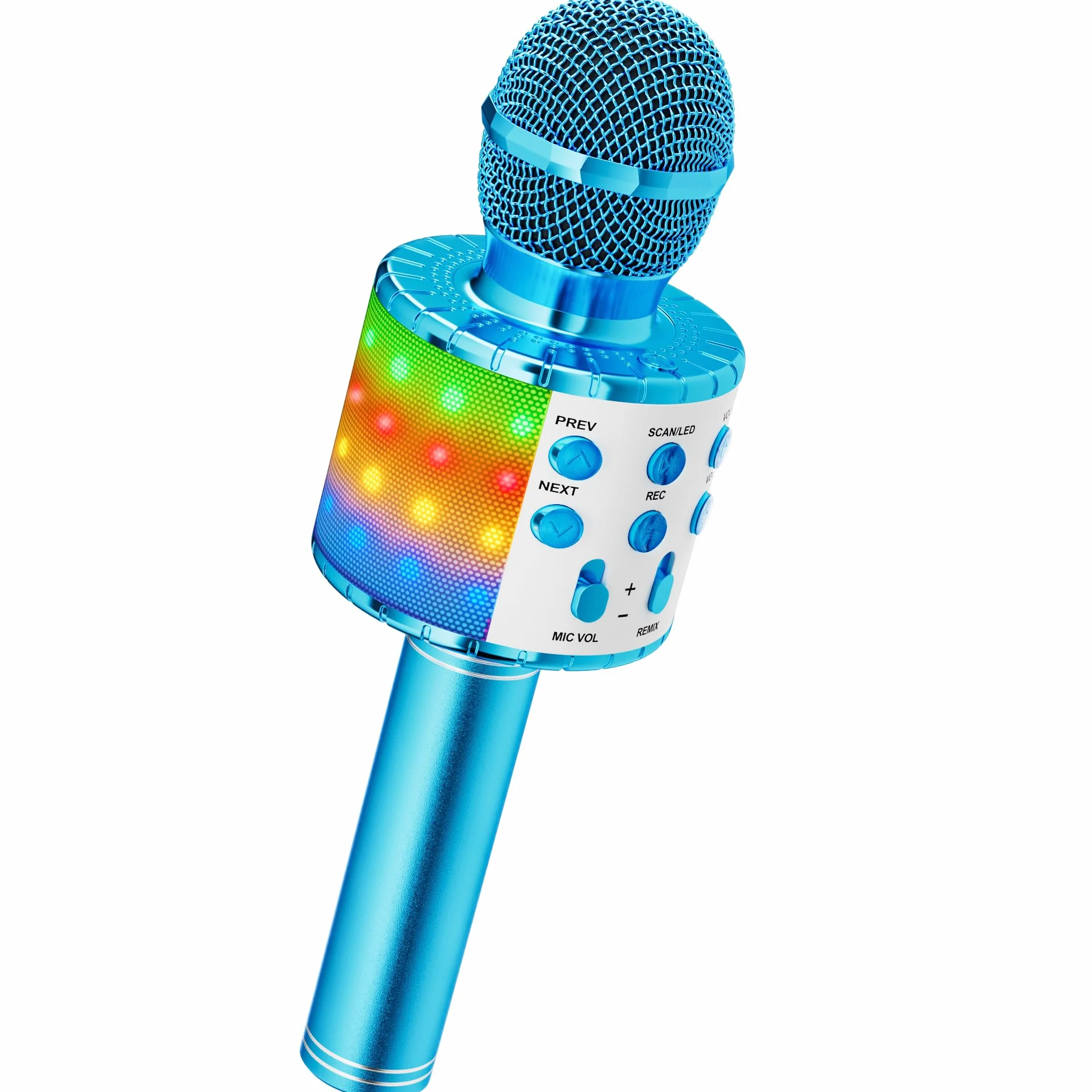 Ankuka mikrofon bluetooth do karaoke z głośnikiem i dynamicznym światłem. Bezprzewodowy mikrofon do karaoke dla dzieci, do śpiewania, nagrywania na imprezę domową, kompatybilny z systemem Android / iOS / PC, niebieski