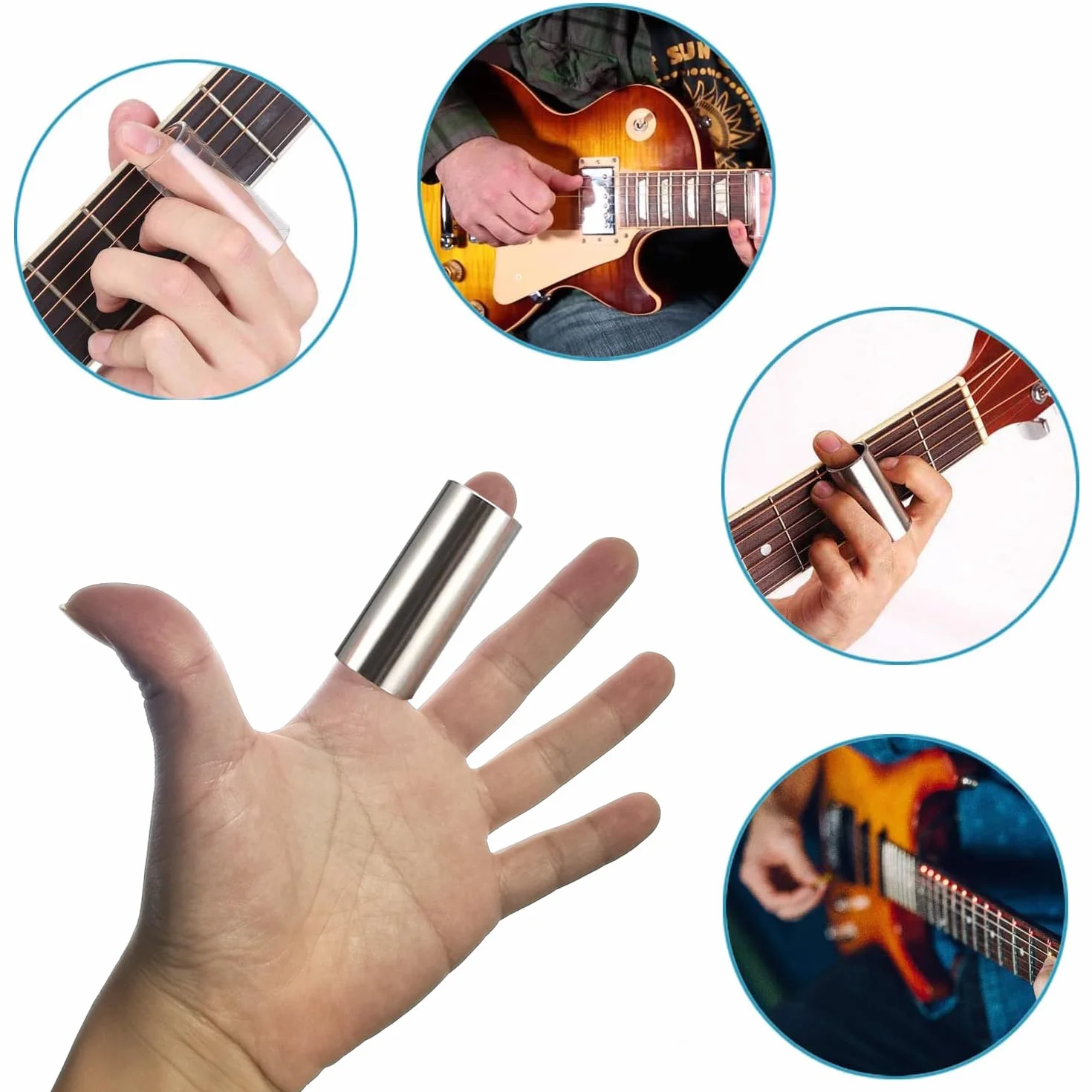 Slide gitara, 1 x szklana slide i 1 x suwak ze stali nierdzewnej, średni, szklana zjeżdżalnia do gitary elektrycznej, gitary akustycznej i basu, 6 cm