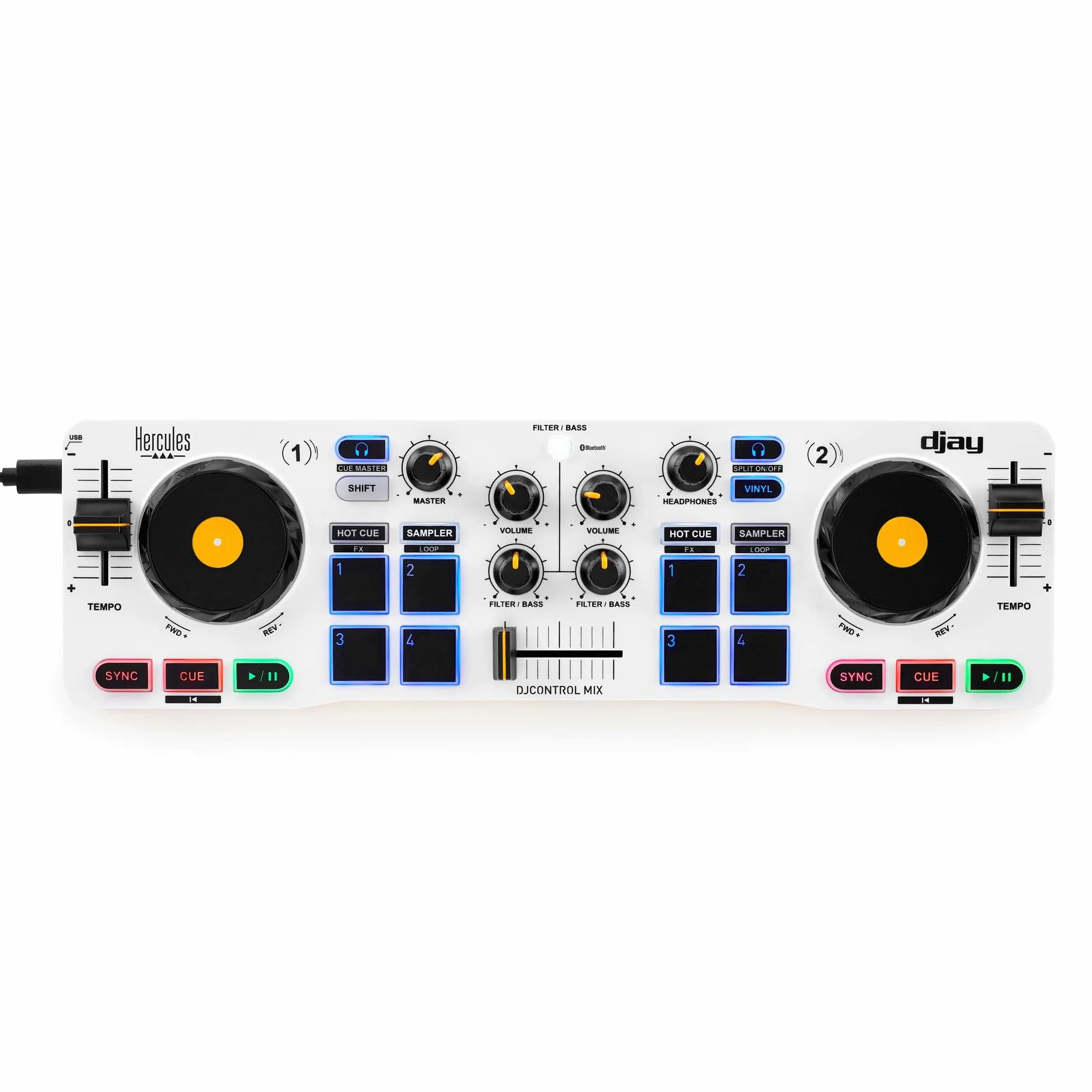 Hercules DJControl Mix Bezprzewodowy kontroler DJ Bluetooth 2-kanałowy