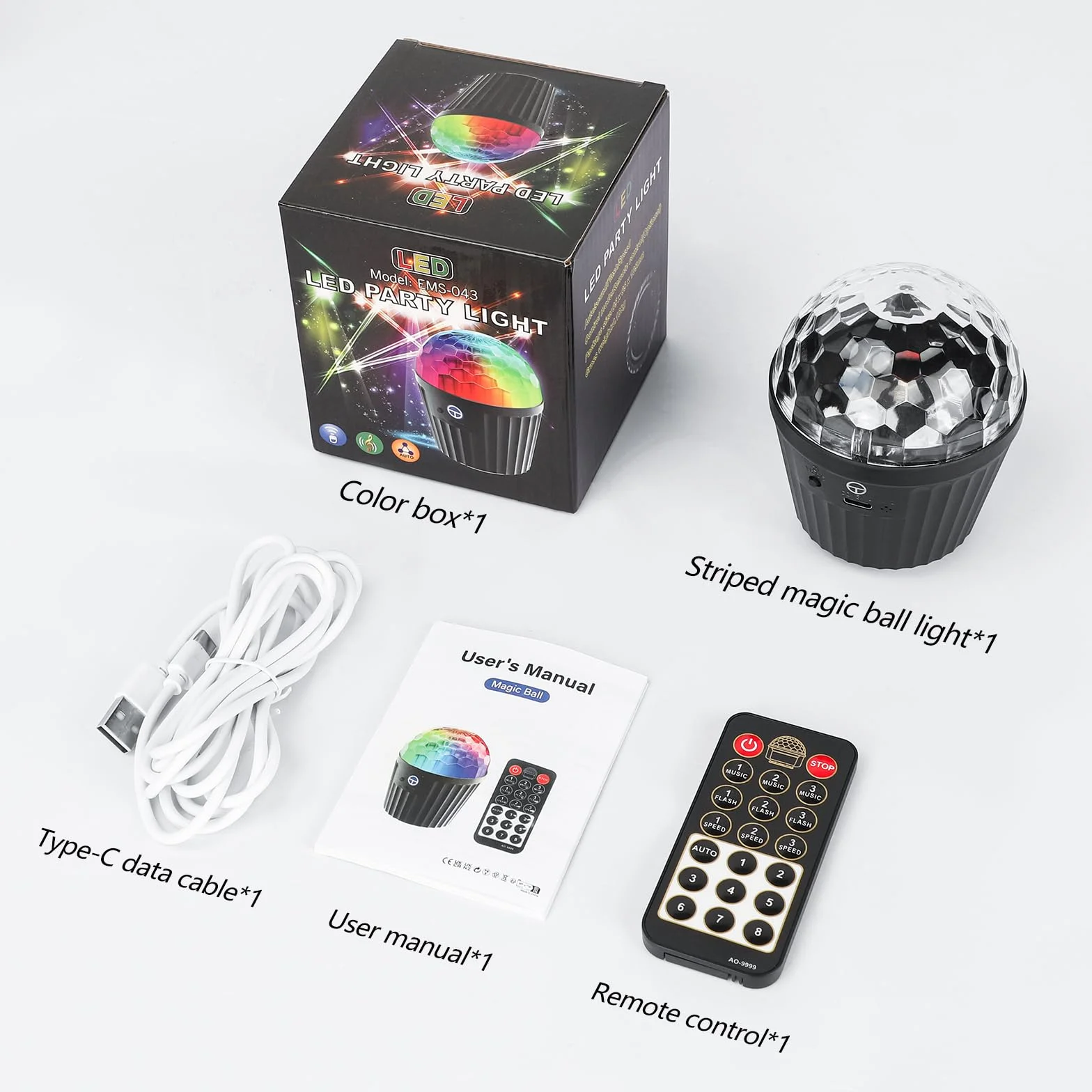 Mini kula dyskotekowa, aktywowana muzyką, lampa dyskotekowa LED z pilotem zdalnego sterowania, 3 W, RGB, dynamiczne efekty świetlne, kula dyskotekowa, oświetlenie USB, oświetlenie imprezowe na