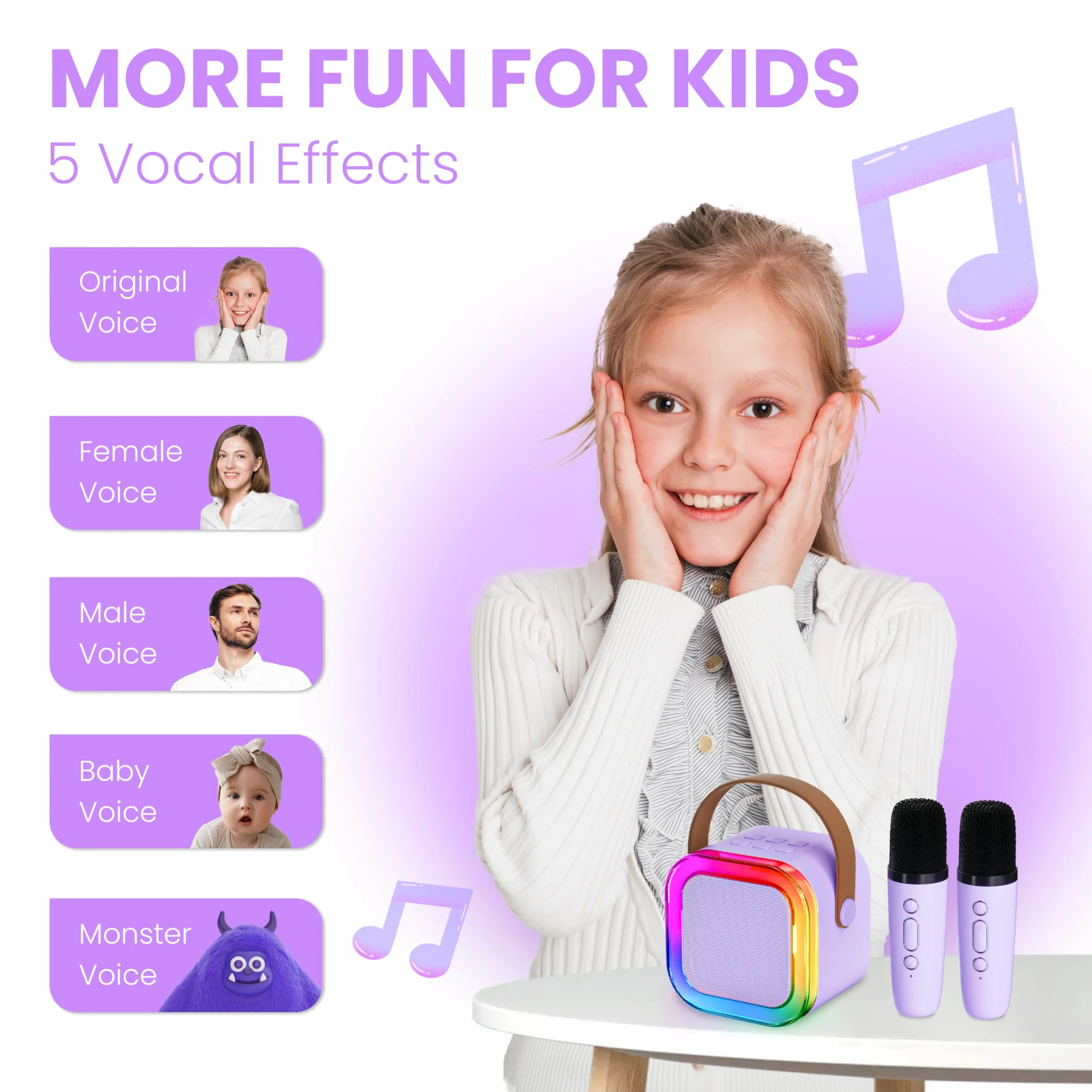 Ankuka Karaoke dla dzieci Karaoke 2 bezprzewodowe mikrofony dla 4 5 6 7 8 9 10 11 12 lat, głośnik Bluetooth dla dzieci ze światłami, dziewczynka/urodziny/impreza/rodzina (fioletowy)