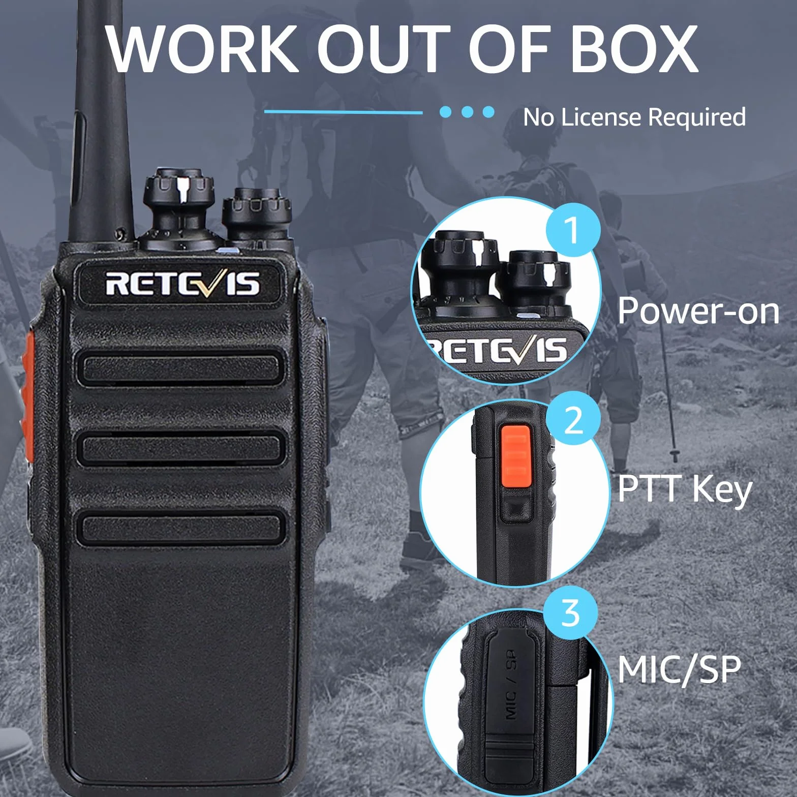 Retevis RT24 Walkie Talkie, Krótkofalówki PMR446 bez Licencji, Profesjonalne Walki Talki z Dużym Zasięgiem, Wytrzymały VOX Radiotelefon ze Słuchawkami, na Dorosłych Kemping Domowe(czarny, 1 para)