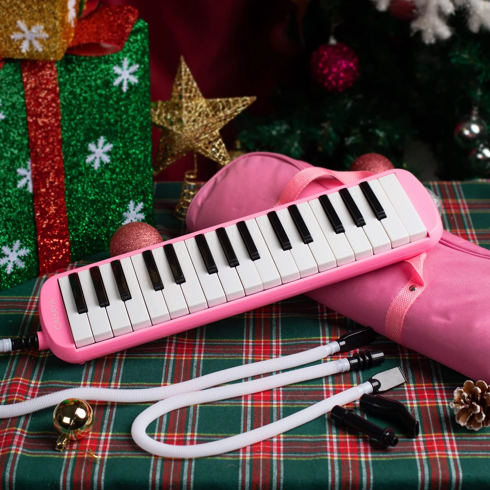 CAHAYA Melodica Instrument Melodica z 32 przyciskami, z torbą do przenoszenia, odpowiedni dla początkujących, studentów, prezent muzyczny dla chłopców i dziewczynek, różowy CY0050-3