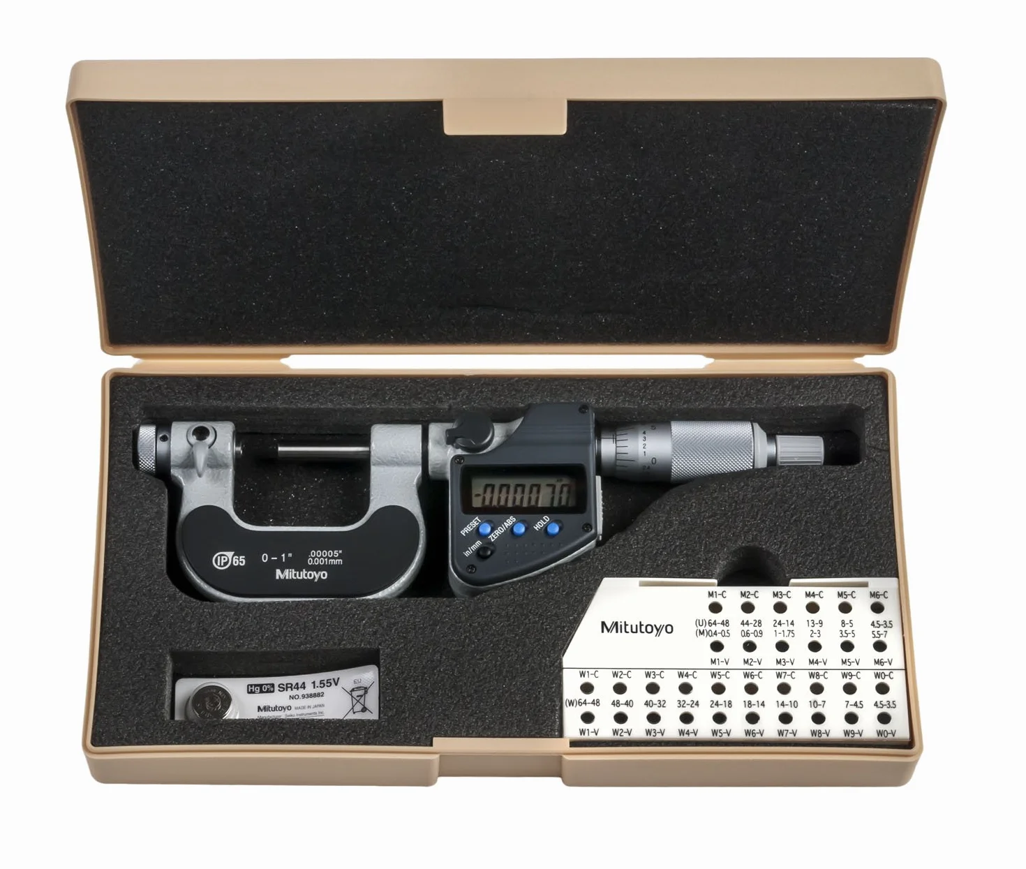 Mitutoyo 326-351-30 mikrometr gwintu śrubowego, wymienny typ końcówki kowadłowej wrzeciona, 0"-1", 0 mm-25 mm