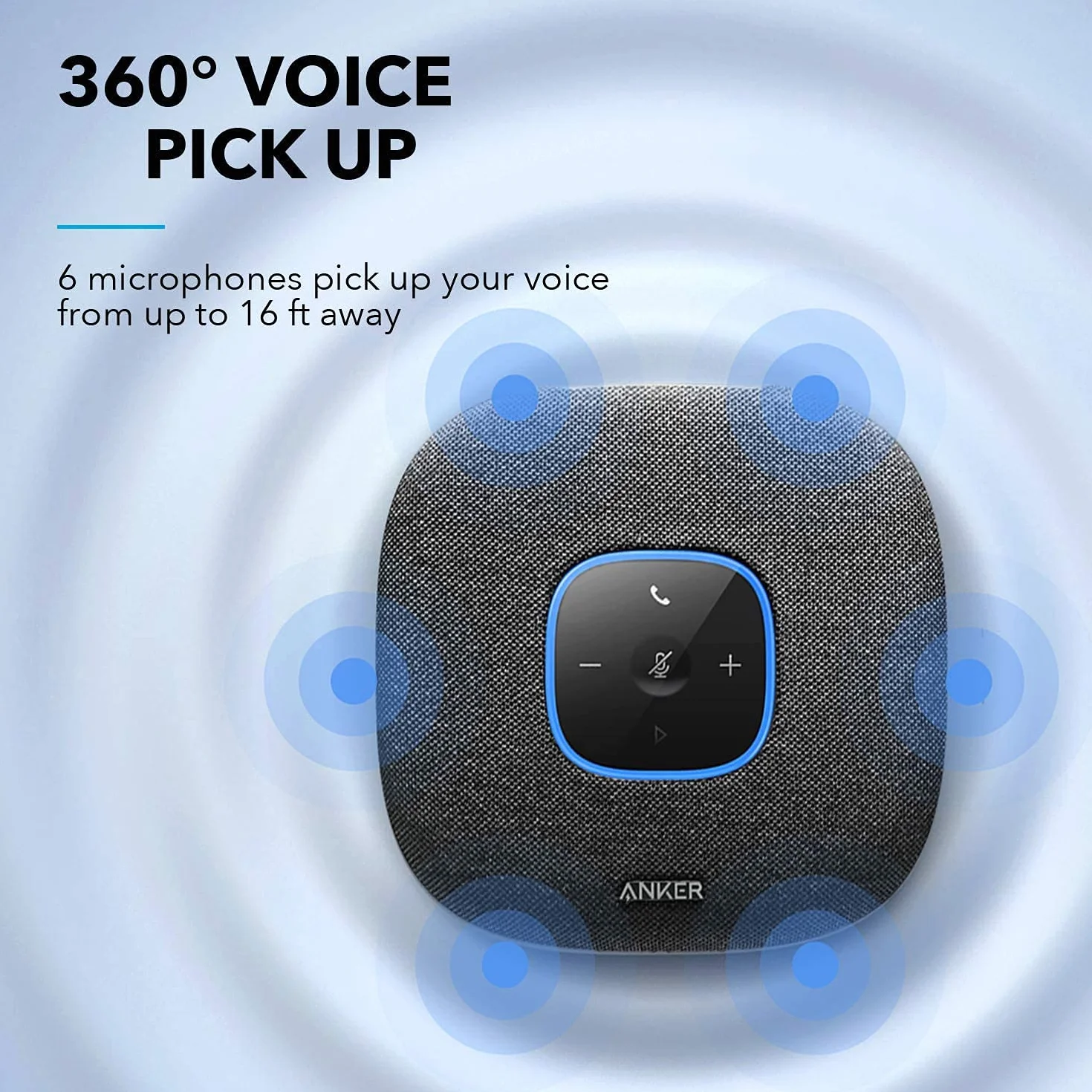 Anker PowerConf S3 głośnik konferencyjny(odnowiony), 6 mikrofonów, inteligentne nagrywanie dźwięku, akumulator 24 godziny, aplikacja Soundcore, Bluetooth 5, USB-C, do biura i biura domowego