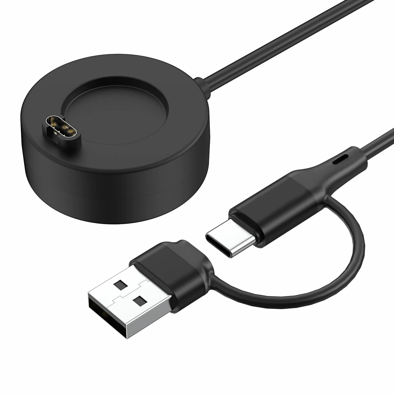 MoKo 2 in 1 Garmin Watch Charger, USB-C Charger Cable Compatible with Garmin Vivoactive 6/5, Fenix 8/7/6/5, Forerunner 970/570/965/265/255/165, Instinct, Venu 4/3s, 3.3 ft/1m Charging Code, Black